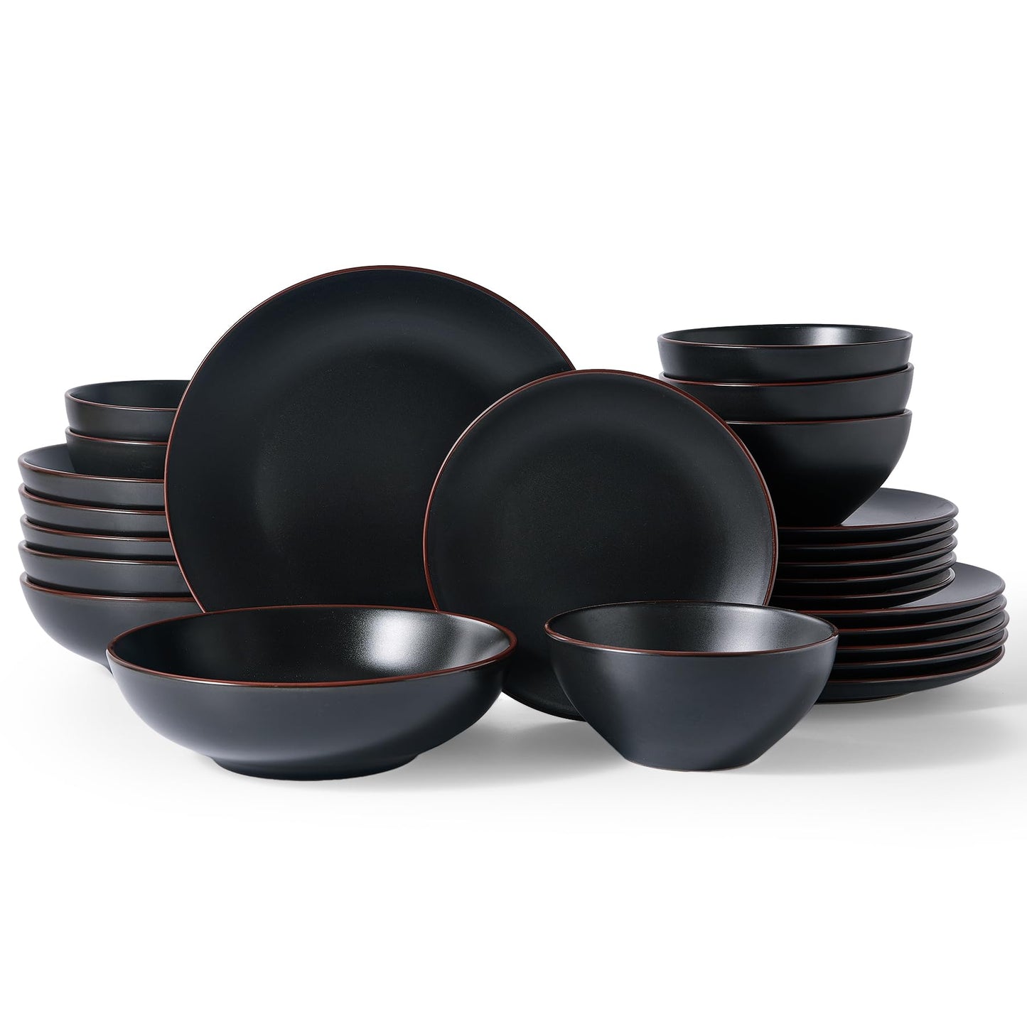 Famiware Venus Plates and Bowls Sets with Trim, 12 Pieces Speckled Stoneware Dishes Dinnerware Set for 4, Matte Dark Gray - Microwave & Dishwasher Safe, Modern Minimalist, Everyday & Formal Dining