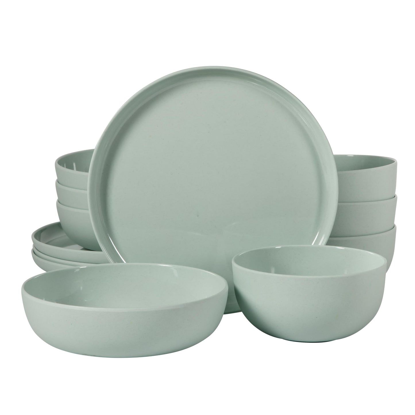 Gibson Home Candy Skies 12 Piece Unbreakable Wheat Straw Melamine Plates and Bowls Dinnerware Set - Outdoor, Camping, & Everyday Use - Matte Exterior/Shiny Interior Taupe Cream