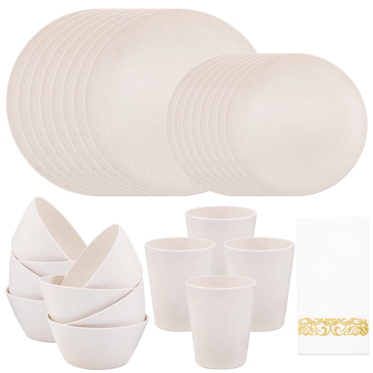 Supernal 32pcs Wheat Straw Dinnerware Sets,Plates and Bowls Sets,Reusable Plastic Plate,Microwave Dishwasher Safe,Plastic Dinnerware Set,Four Color Set 16pcs Plates,8pcs Bowls,8pcs Cups