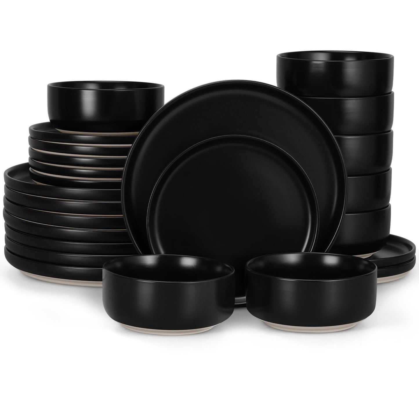 LIANYU Plates and Bowls Sets, 12 Pieces Stoneware Dinnerware Set for 4, Modern Kitchen Dinner Set Ceramic Dishware Dishes Set, Microwave and Dishwasher Safe, Cloud White