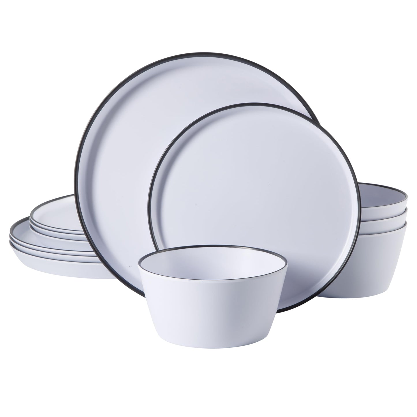 Gibson Home Candy Skies 12 Piece Unbreakable Wheat Straw Melamine Plates and Bowls Dinnerware Set - Outdoor, Camping, & Everyday Use - Matte Exterior/Shiny Interior Taupe Cream