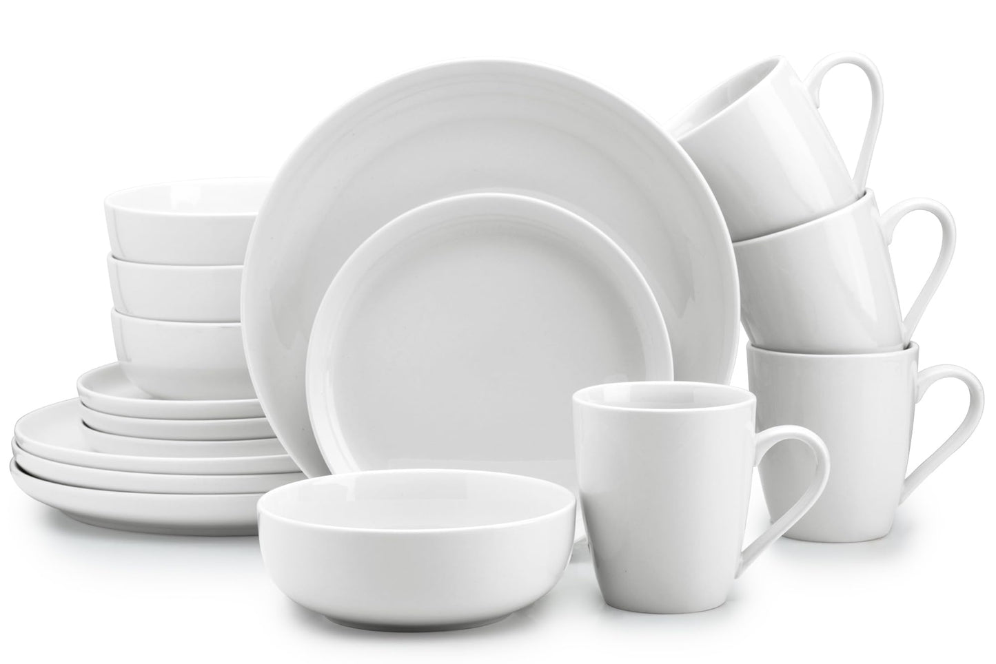 Zulay Kitchen Luna Plates and Bowls Sets, 16 Piece Modern Porcelain Dish Set for 4, Chip and Scratch Resistant Square Dinnerware Set, Microwave and Dishwasher Safe, Pearl White