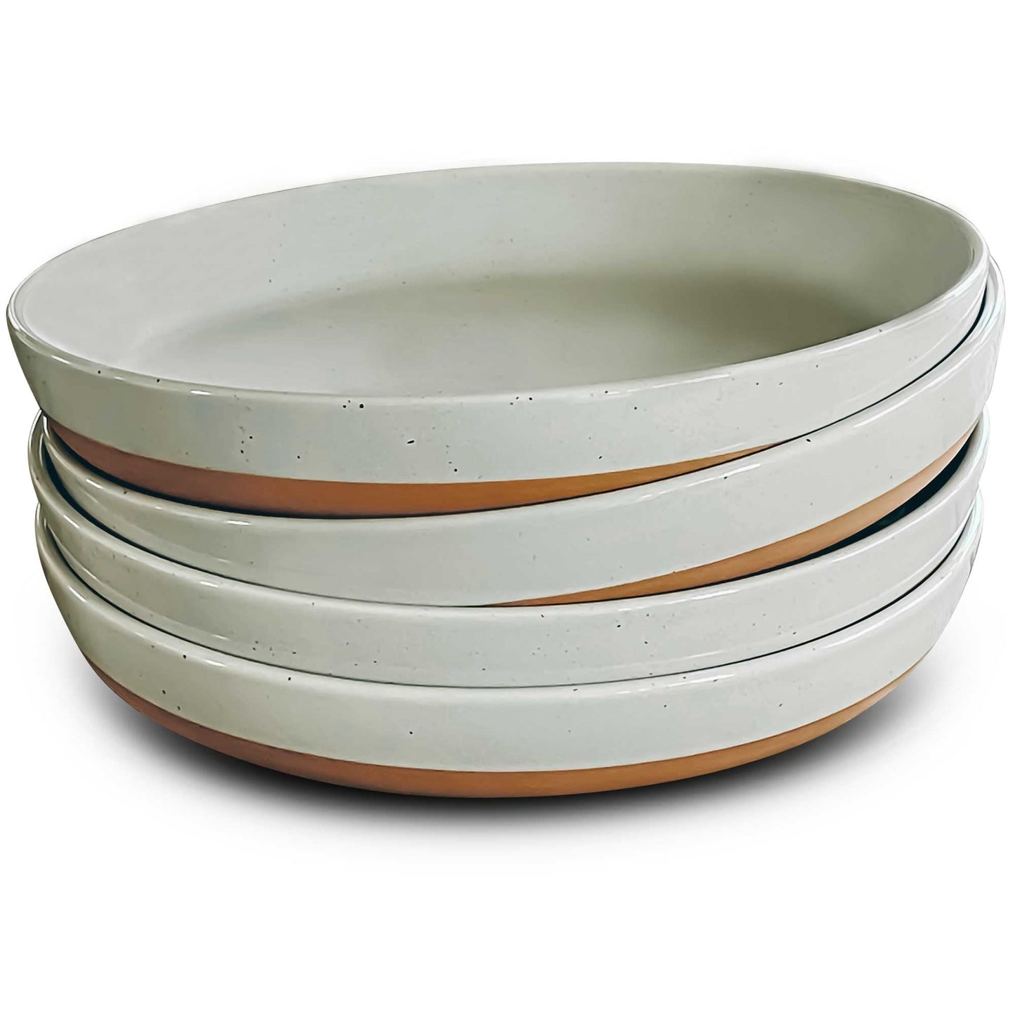 MORA Ceramic Flat Pasta Bowl Set of 4-35oz, Microwave Safe Plate with High Edge - Modern Porcelain Dinnerware for Kitchen and Eating, Large Wide Bowls/Plates for Serving Dinner, Salad, etc- Neutrals