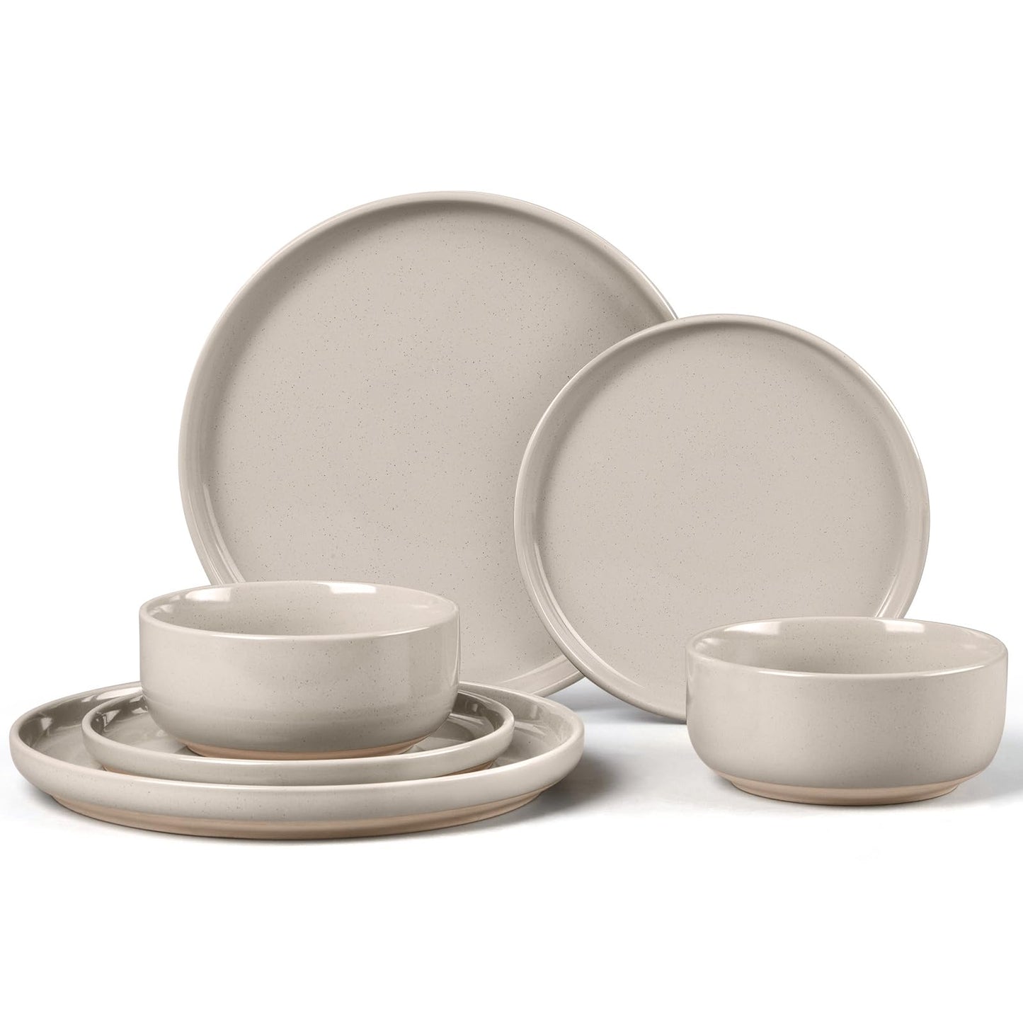 LIANYU Plates and Bowls Sets, 12 Pieces Stoneware Dinnerware Set for 4, Modern Kitchen Dinner Set Ceramic Dishware Dishes Set, Microwave and Dishwasher Safe, Cloud White