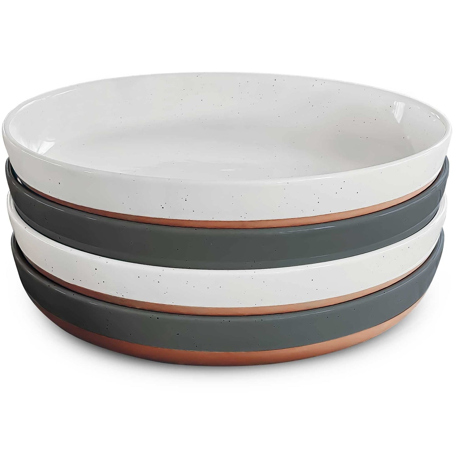 MORA Ceramic Flat Pasta Bowl Set of 4-35oz, Microwave Safe Plate with High Edge - Modern Porcelain Dinnerware for Kitchen and Eating, Large Wide Bowls/Plates for Serving Dinner, Salad, etc- Neutrals