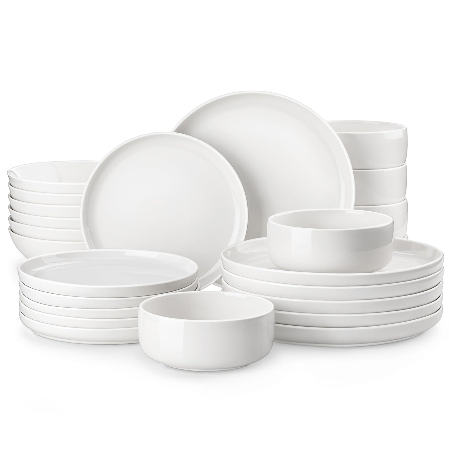 MALACASA Plates and Bowls Sets, 12 Pieces Porcelain Dinnerware Sets Dishware Sets Chip Resistant Ceramic Dish Set Dining Dinner Ware Service for 4, White, Series LUNA