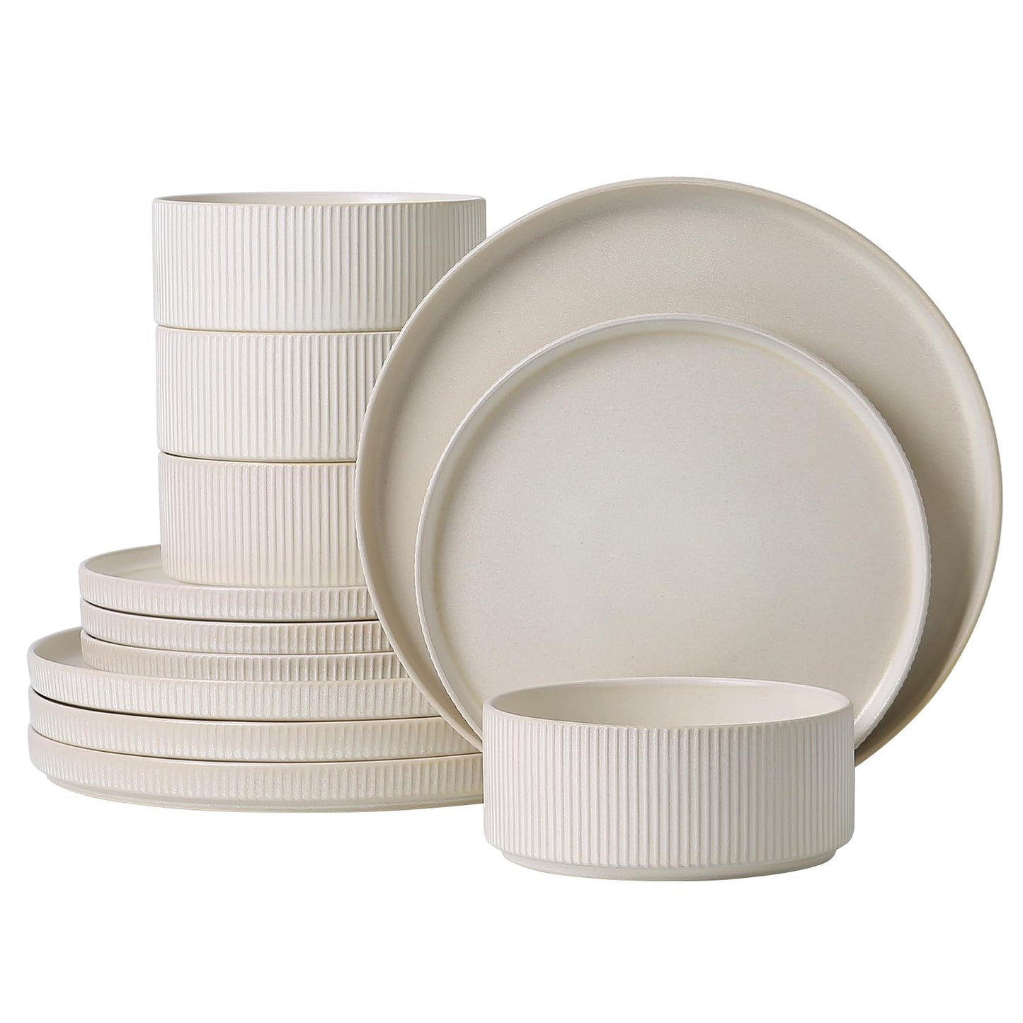Dinnerware Sets for 4, Ceramic Plates and Bowls Set 12 Piece Dinnerware Chip Resistant Stoneware with Advanced Inkjet Printing Technology, Dishwasher and Microwave Safe-Dusty Blue