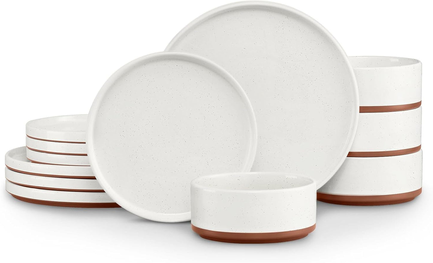 LIANYU Plates and Bowls Sets, 12 Pieces Stoneware Dinnerware Set for 4, Modern Kitchen Dinner Set Ceramic Dishware Dishes Set, Microwave and Dishwasher Safe, Cloud White