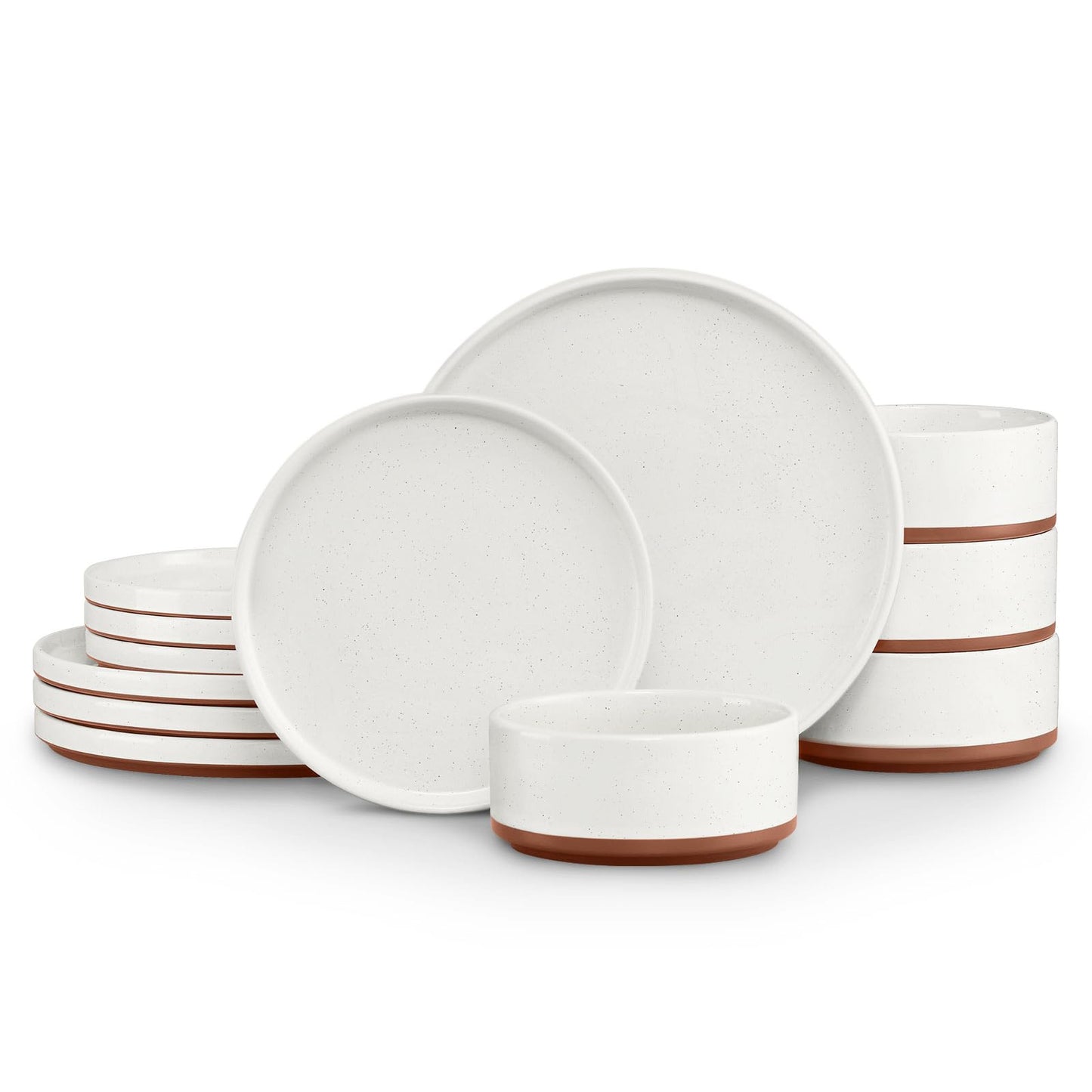 LIANYU Plates and Bowls Sets, 12 Pieces Stoneware Dinnerware Set for 4, Modern Kitchen Dinner Set Ceramic Dishware Dishes Set, Microwave and Dishwasher Safe, Cloud White
