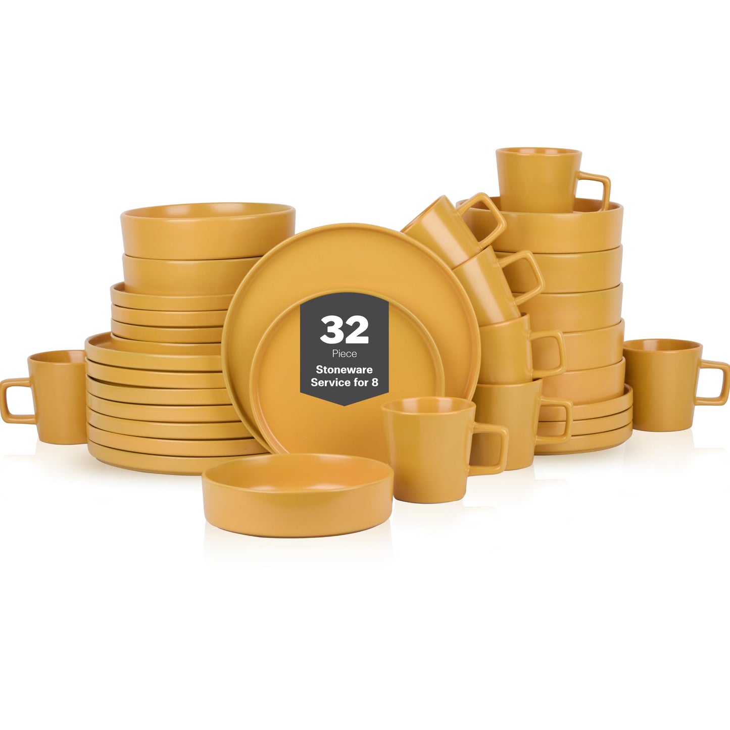 Stone Lain Celina Stoneware 16 Piece Dinnerware Set, Plates and Bowls, Black Matte Dish, Service for 4 – Minimalist Round Style, Microwave & Dishwasher Safe