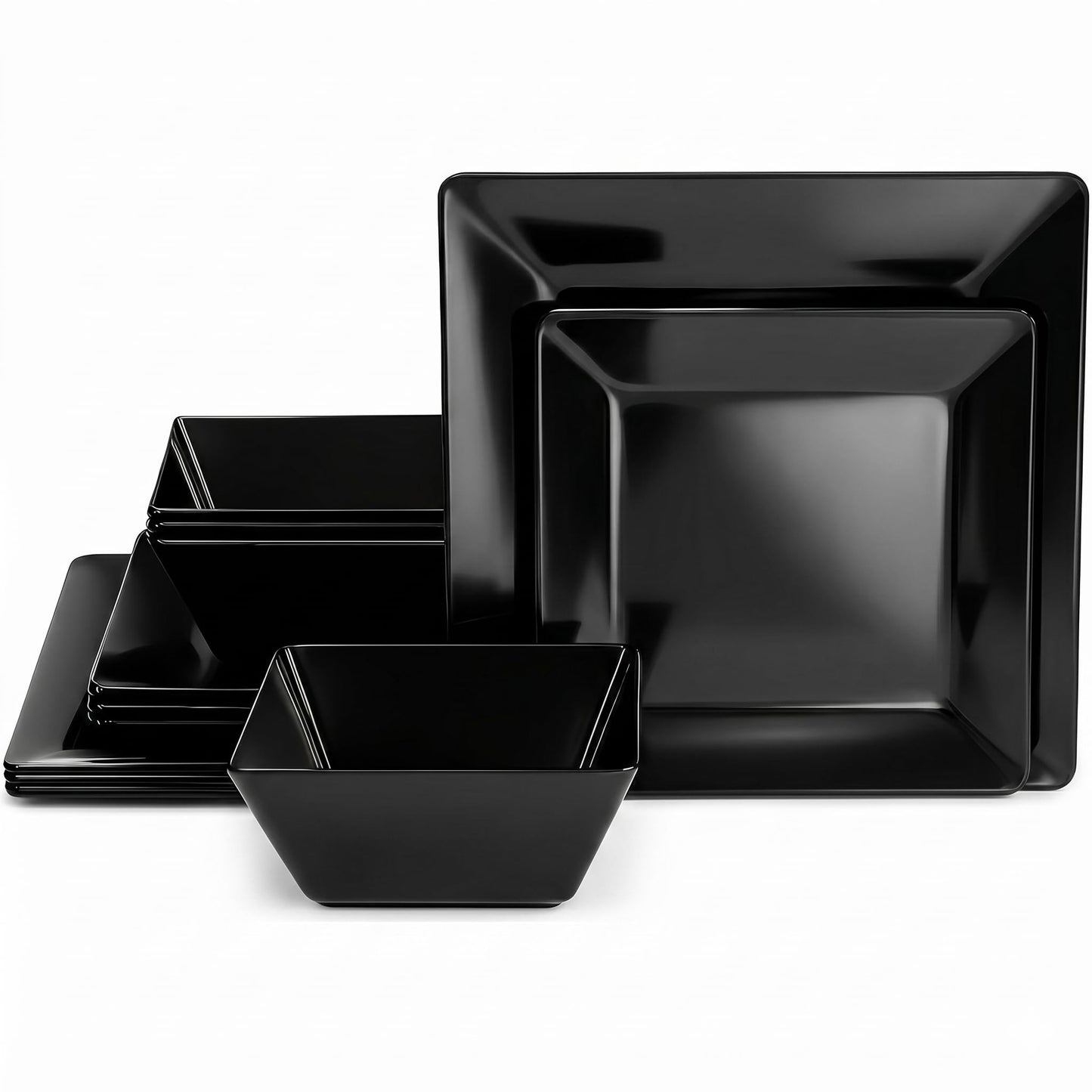 TP 12-Piece Melamine Dinnerware Sets, Plates and Bowls Dishes Set for 4, Break-Resistant & Non-Microwavable, Lightweight Dinner Plates, Wood Grain