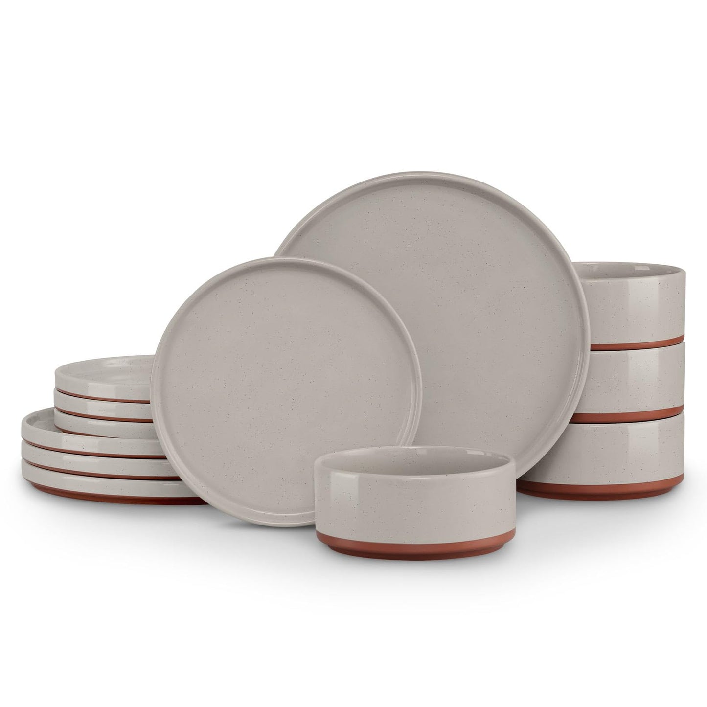 LIANYU Plates and Bowls Sets, 12 Pieces Stoneware Dinnerware Set for 4, Modern Kitchen Dinner Set Ceramic Dishware Dishes Set, Microwave and Dishwasher Safe, Cloud White