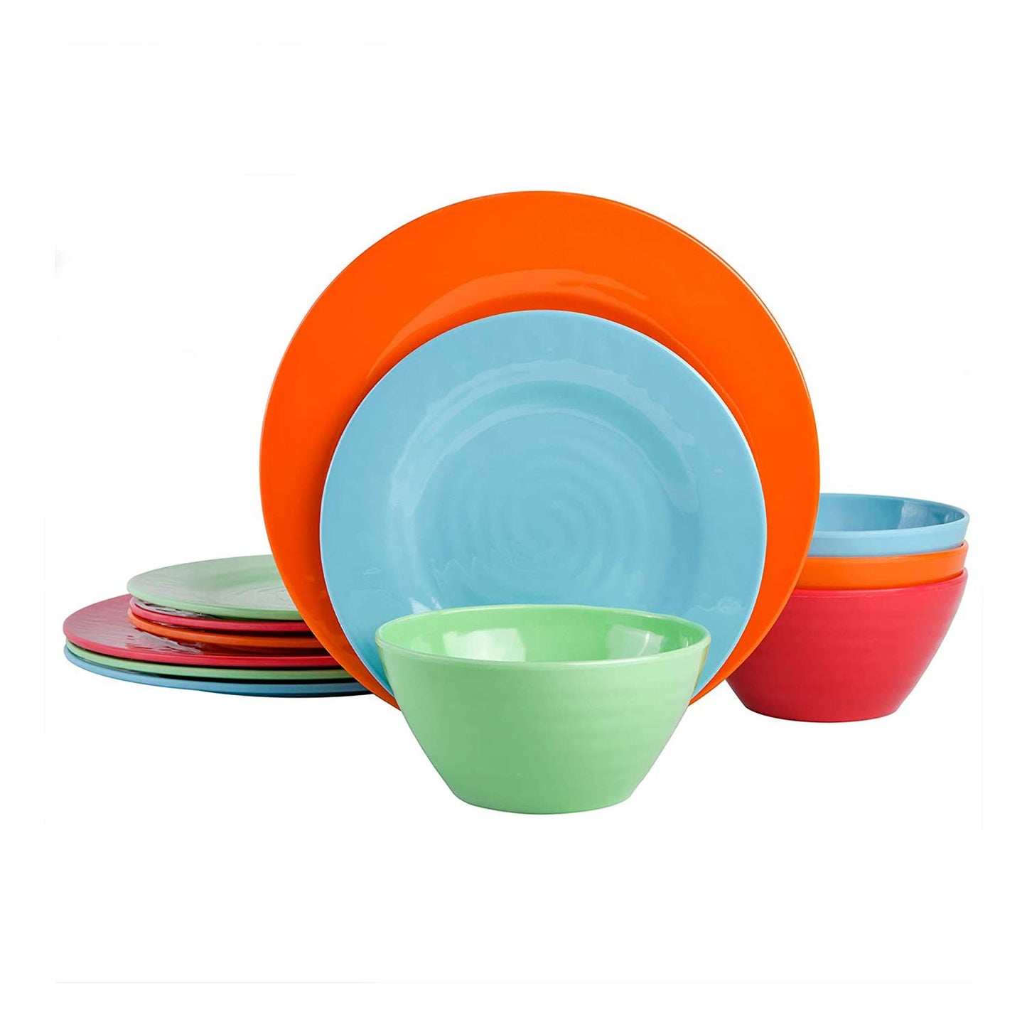 Gibson Home Candy Skies 12 Piece Unbreakable Wheat Straw Melamine Plates and Bowls Dinnerware Set - Outdoor, Camping, & Everyday Use - Matte Exterior/Shiny Interior Taupe Cream