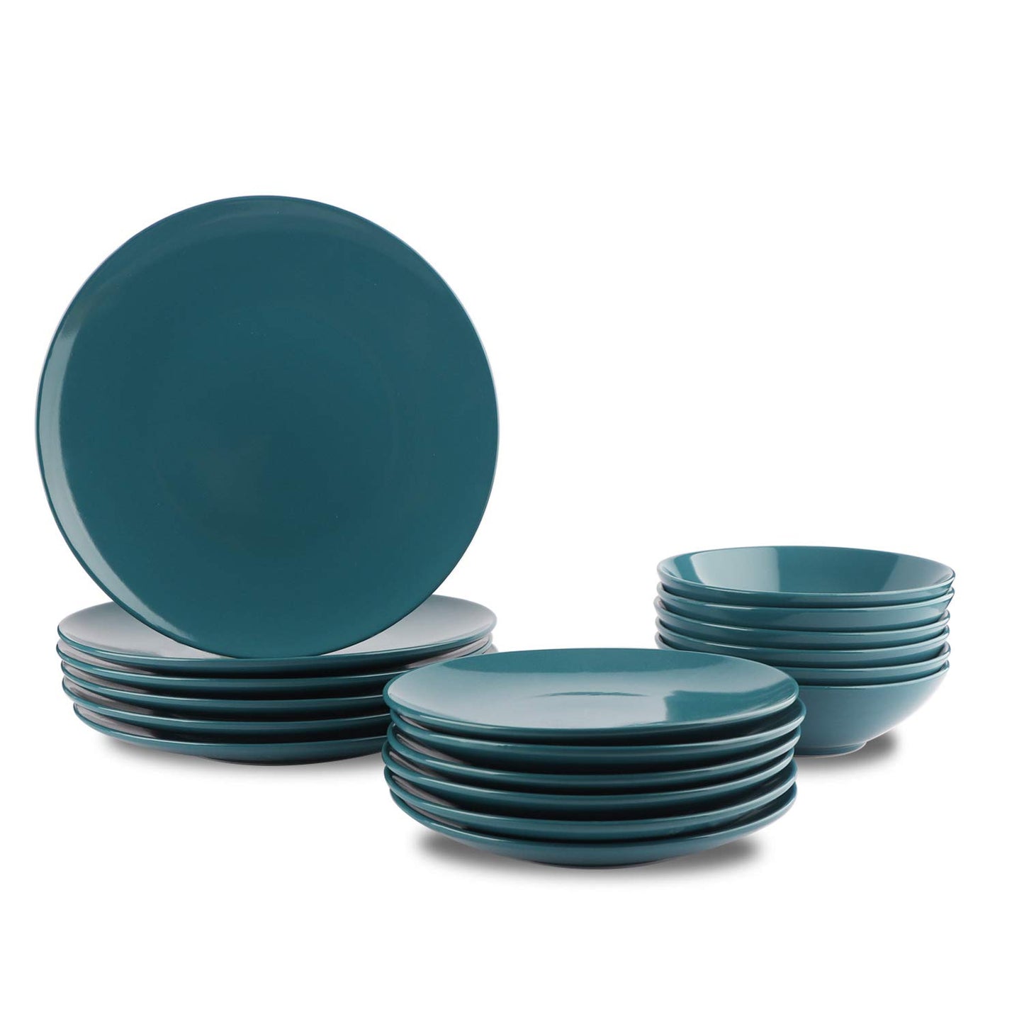 Amazon Basics 18-Piece Stoneware Dinnerware Set, Service for 6, Microwave and Dishwasher Safe, Plates and Bowls for Everyday Use, Smokey Grey