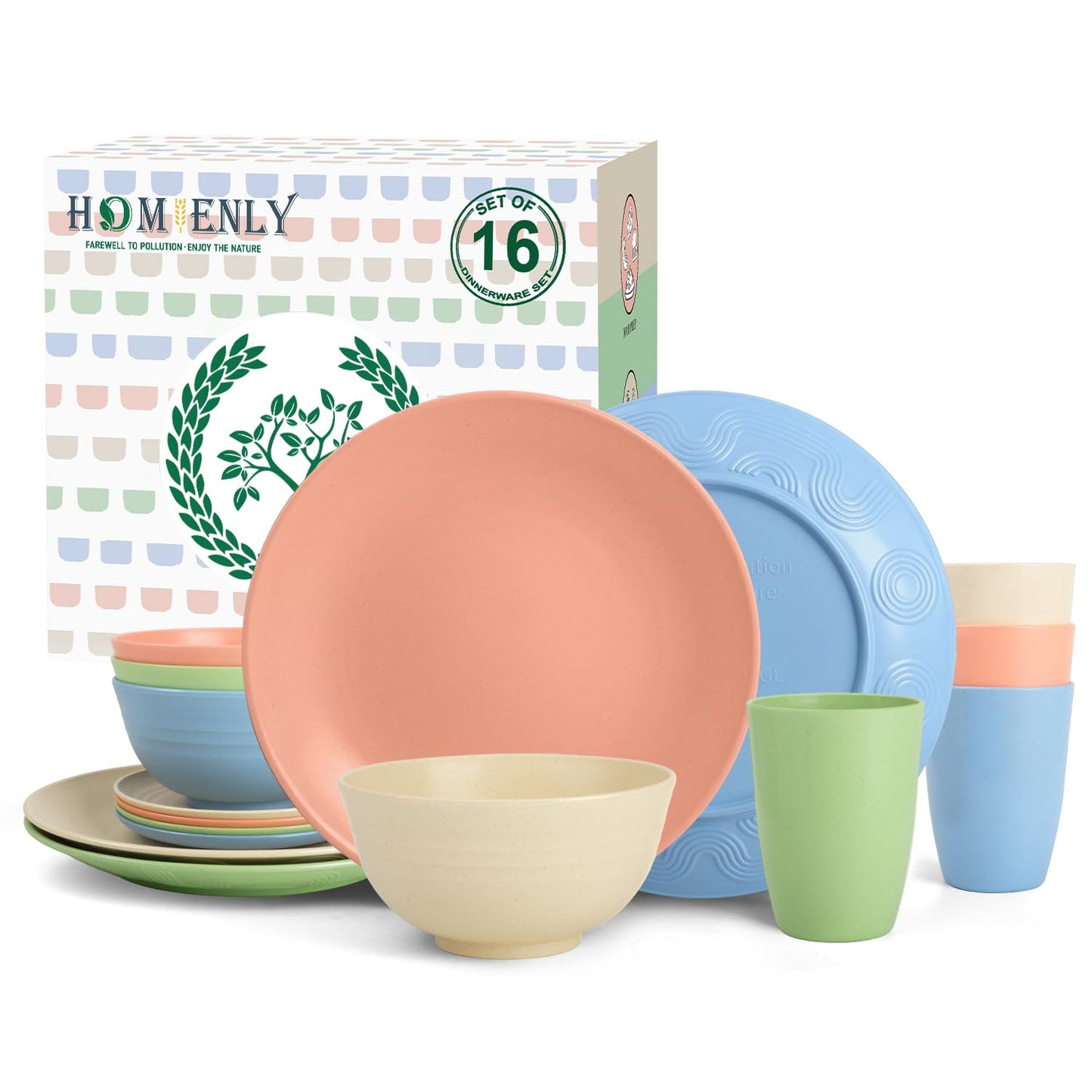 Homienly Kitchen Wheat Straw Dinnerware Set 40 PCS - Dinner Plates, Cereal Bowls, Wheat Straw Cups Set, Microwave and Dishwasher Safe Dishes Set, Unbreakable Dish Set for Party, Outdoor(Grey Stone)