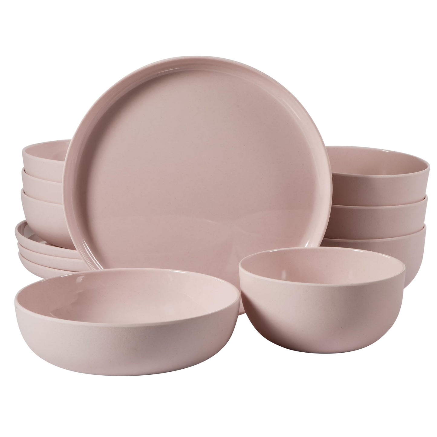 Gibson Home Candy Skies 12 Piece Unbreakable Wheat Straw Melamine Plates and Bowls Dinnerware Set - Outdoor, Camping, & Everyday Use - Matte Exterior/Shiny Interior Taupe Cream