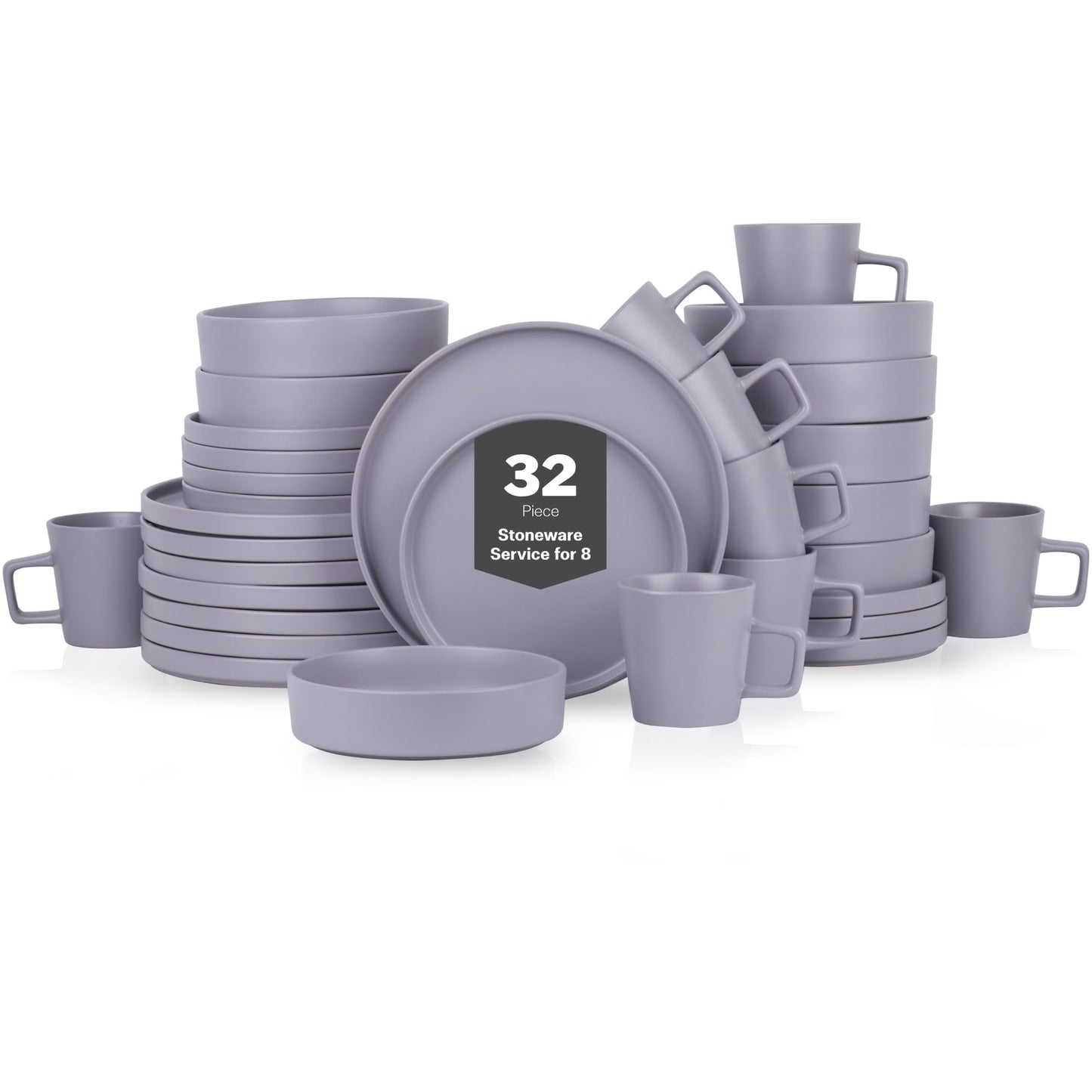 Stone Lain Celina Stoneware 16 Piece Dinnerware Set, Plates and Bowls, Black Matte Dish, Service for 4 – Minimalist Round Style, Microwave & Dishwasher Safe