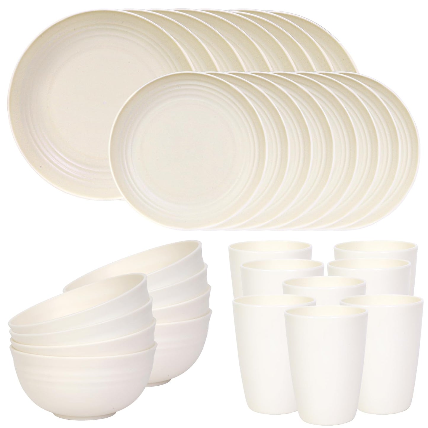 Quatish 32 Piece Plates and Bowls Sets for 8, Unbreakable Dinnerware Sets, Dish Set for Camping, Dishwasher Microwave Safe, Outdoor Kitchen and Apartment Dinning RV Essentials, Black