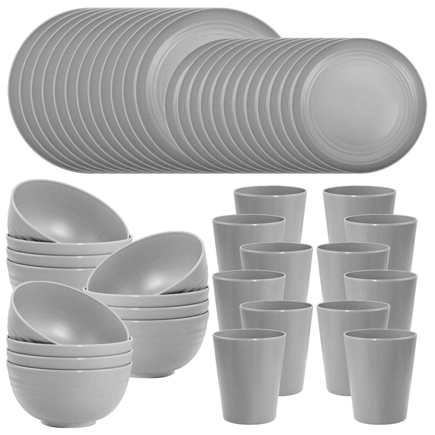LIYH 48 Pcs Black Wheat Straw Plates and Bowls Dinnerware Set for 12, Camping Dish Set, Dishwasher Safe, Unbreakable Plastic Camper Dishes