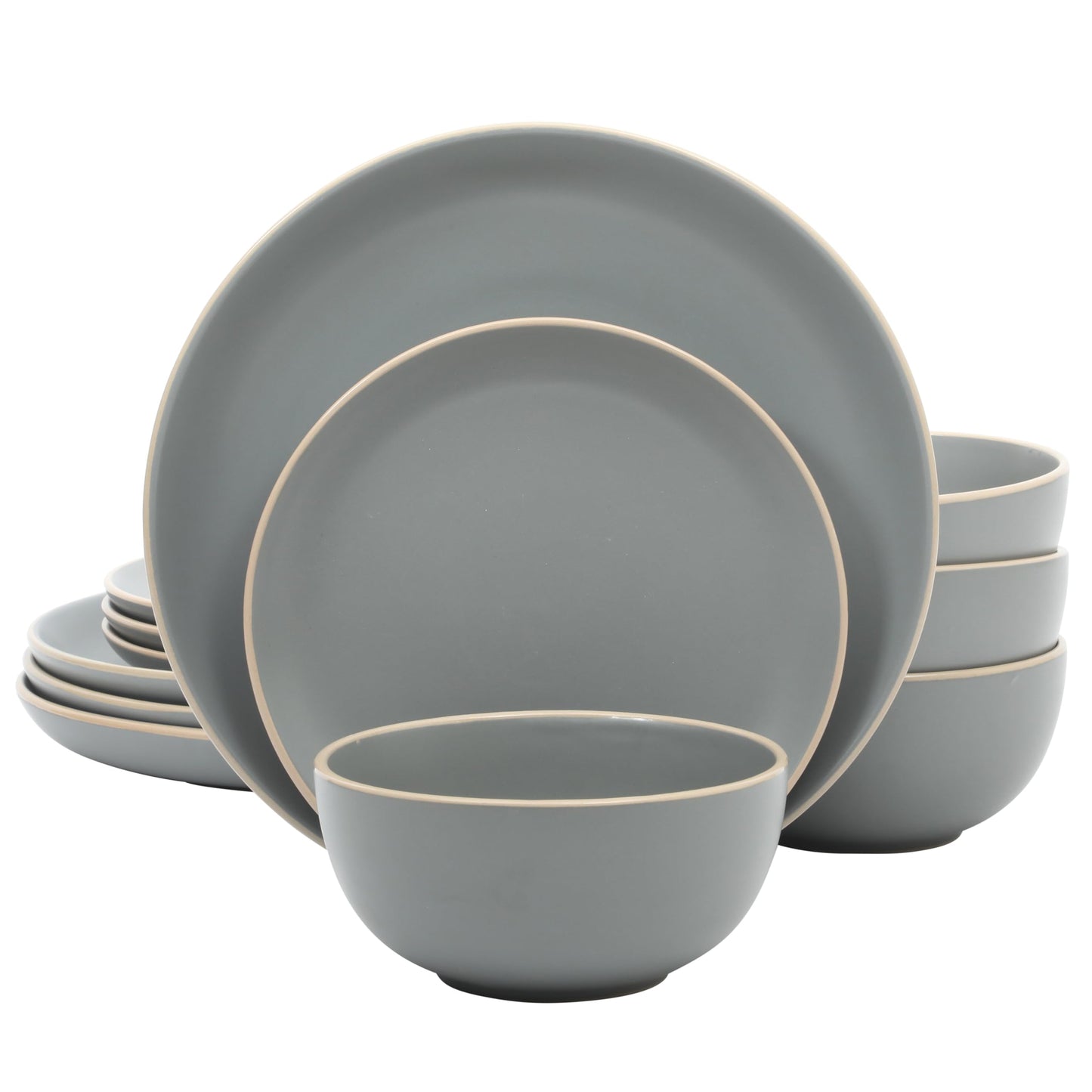 Gibson Home Rockaway 12-Piece Stoneware Dinnerware Set, Service for 4 – Modern Round Plates and Bowls, Dishwasher & Microwave Safe, Black