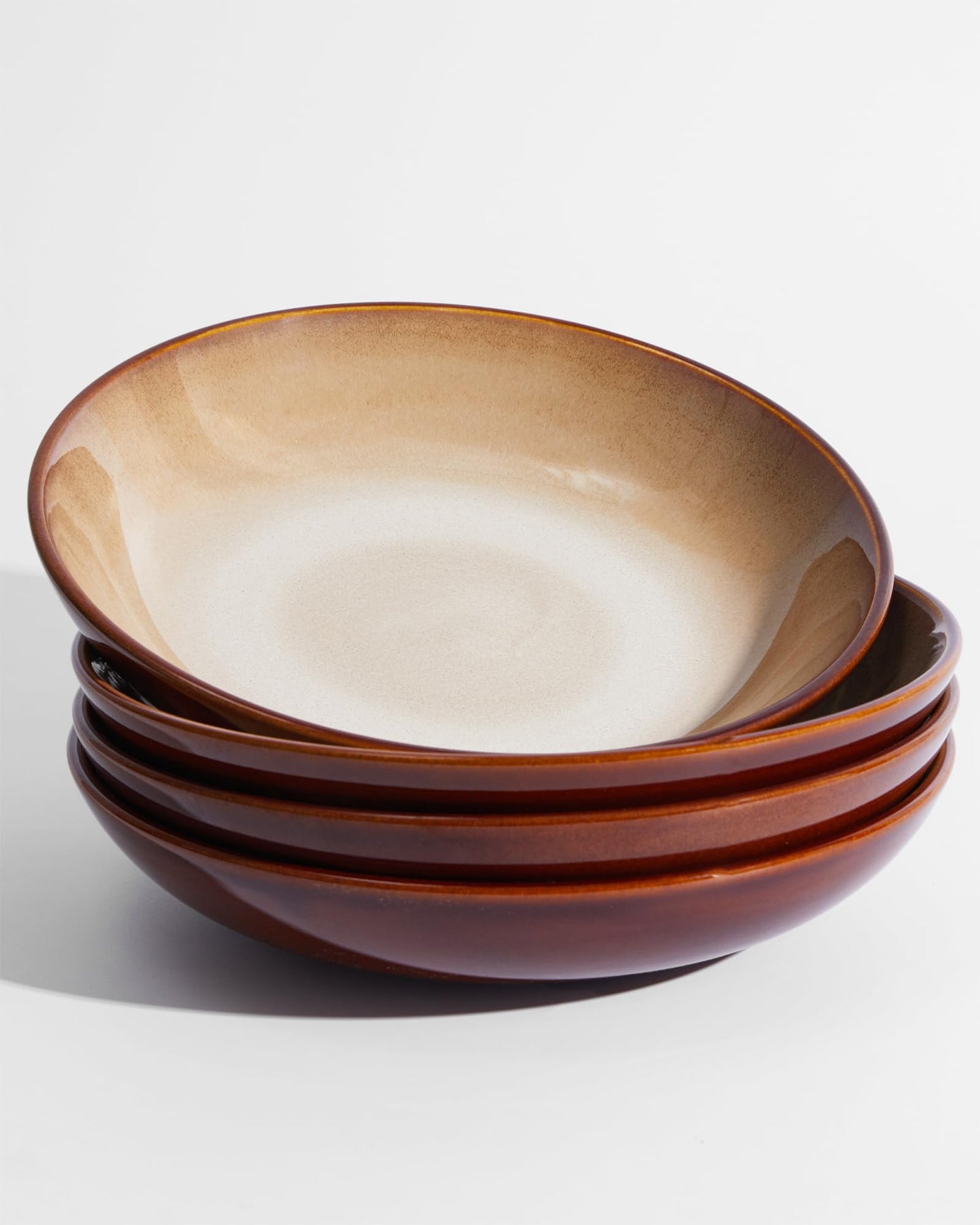 Pokini 8.75 Inch Large Ceramic Pasta Bowls, 32 Oz Reactive Glaze Stoneware Pasta Serving Bowls Set of 4 for Kitchen, Wide Bowls for Fruit,Pasta,Salad,Soup, Scratch Resistant-Brown and Green