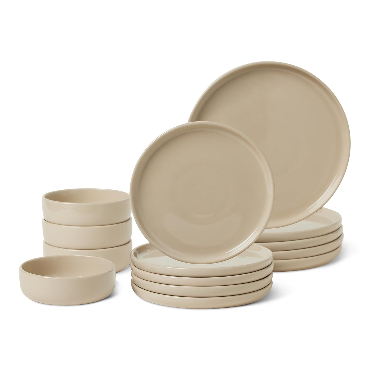 Amazon Basics Glazed Stoneware Dinnerware Set, Ceramic, Dishwasher-Safe, Freezer-Safe, 4 Full Place Settings, 12-Piece, Ivory