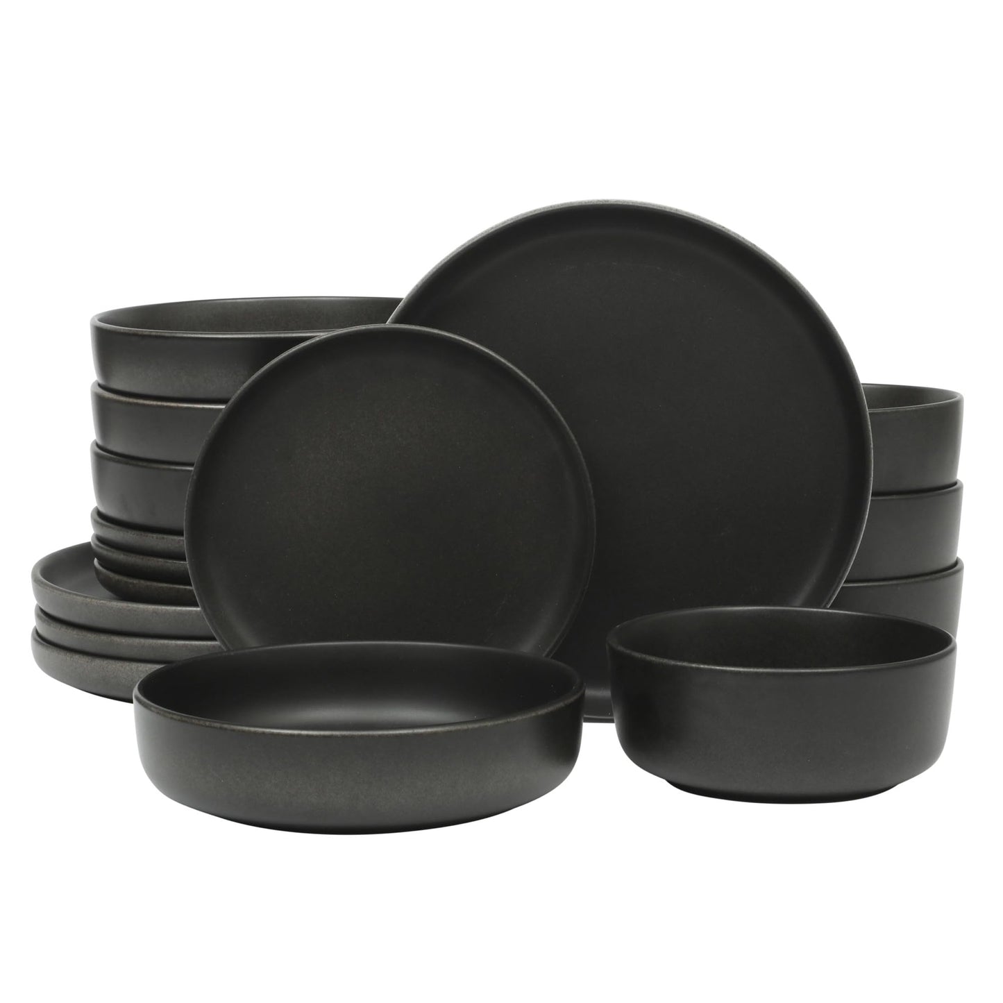 Gibson Elite Soho Lounge Square 16-Piece Dinnerware Set, Service for 4, Reactive Glaze Stoneware Plates and Bowls, Modern Dishes, Microwave & Dishwasher Safe – Red and Black