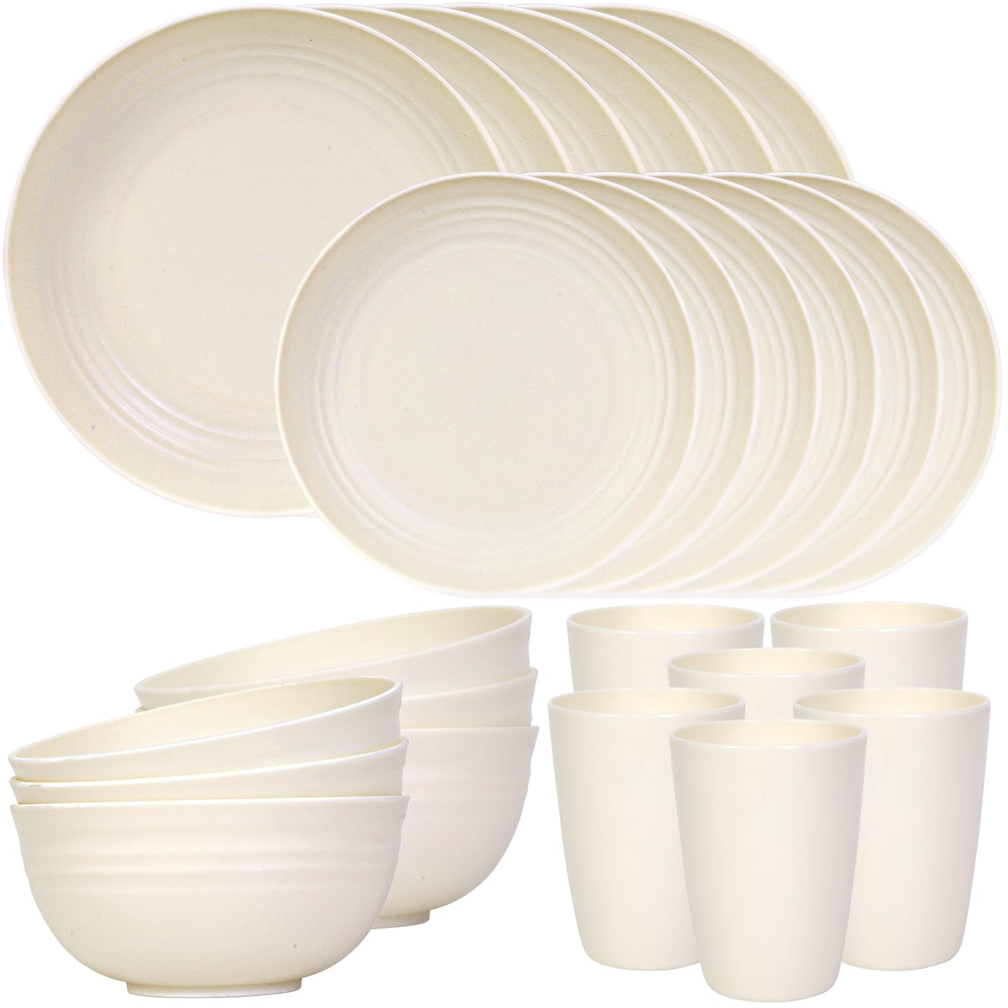 Quatish 32 Piece Plates and Bowls Sets for 8, Unbreakable Dinnerware Sets, Dish Set for Camping, Dishwasher Microwave Safe, Outdoor Kitchen and Apartment Dinning RV Essentials, Black