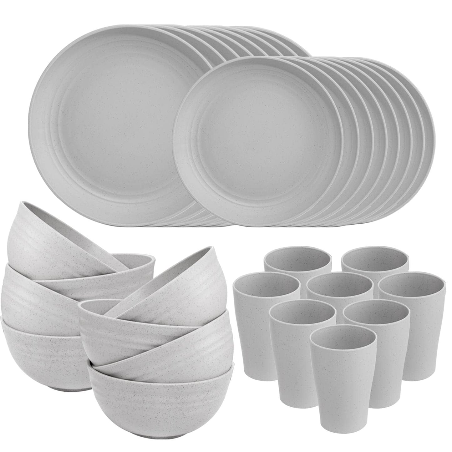 Supernal 32pcs Wheat Straw Dinnerware Sets,Plates and Bowls Sets,Reusable Plastic Plate,Microwave Dishwasher Safe,Plastic Dinnerware Set,Four Color Set 16pcs Plates,8pcs Bowls,8pcs Cups