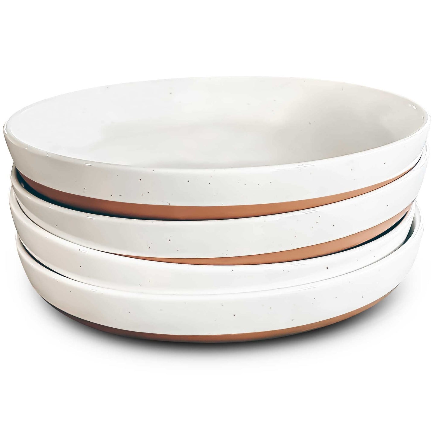 MORA Ceramic Flat Pasta Bowl Set of 4-35oz, Microwave Safe Plate with High Edge - Modern Porcelain Dinnerware for Kitchen and Eating, Large Wide Bowls/Plates for Serving Dinner, Salad, etc- Neutrals