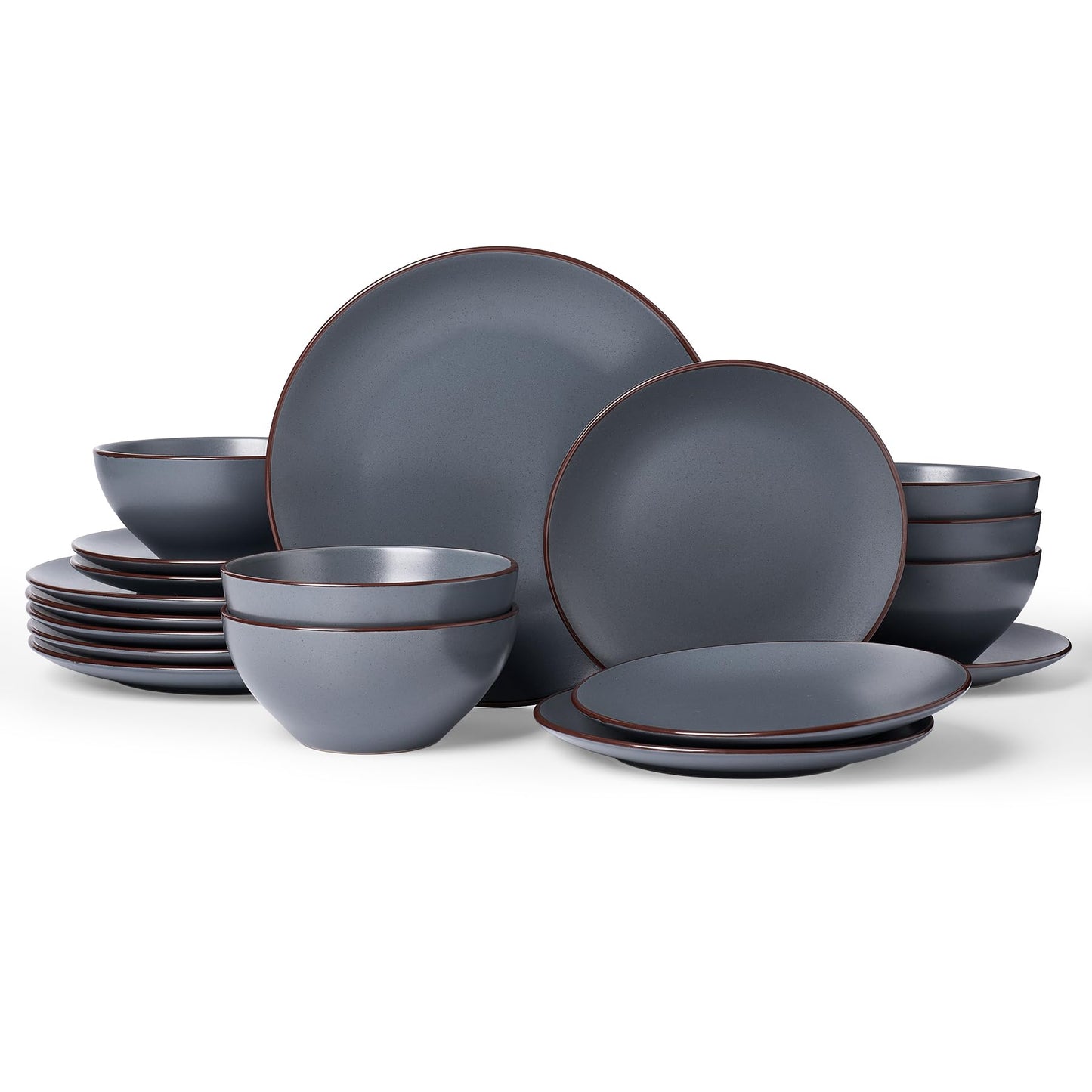 Famiware Venus Plates and Bowls Sets with Trim, 12 Pieces Speckled Stoneware Dishes Dinnerware Set for 4, Matte Dark Gray - Microwave & Dishwasher Safe, Modern Minimalist, Everyday & Formal Dining