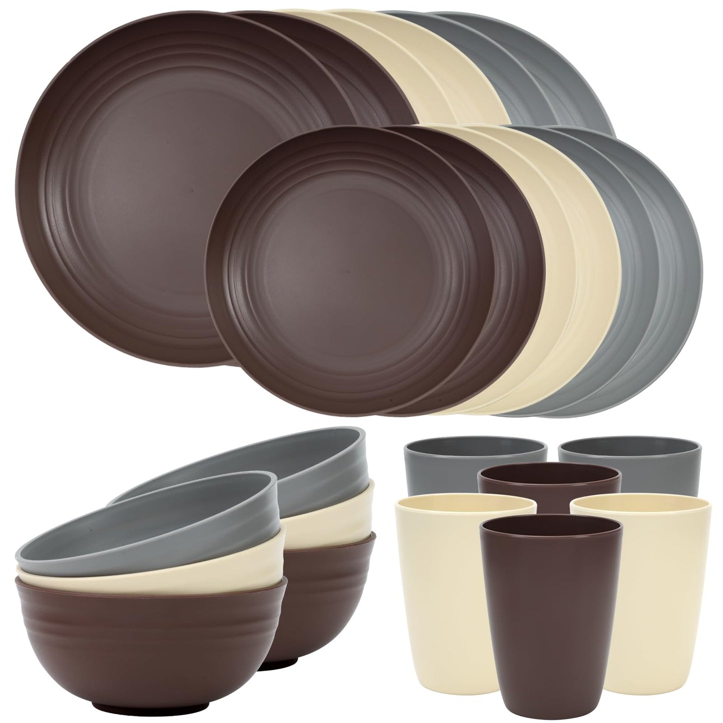 Quatish 32 Piece Plates and Bowls Sets for 8, Unbreakable Dinnerware Sets, Dish Set for Camping, Dishwasher Microwave Safe, Outdoor Kitchen and Apartment Dinning RV Essentials, Black