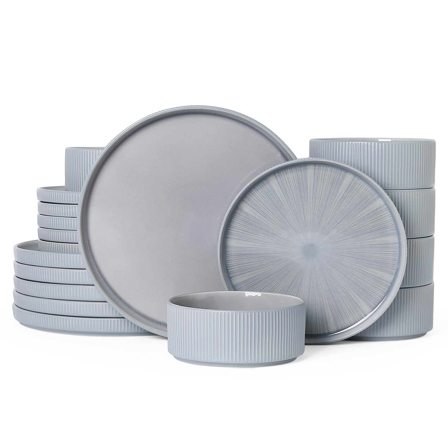 Dinnerware Sets for 4, Ceramic Plates and Bowls Set 12 Piece Dinnerware Chip Resistant Stoneware with Advanced Inkjet Printing Technology, Dishwasher and Microwave Safe-Dusty Blue