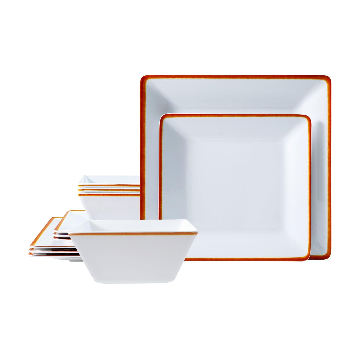 TP 12-Piece Melamine Dinnerware Sets, Plates and Bowls Dishes Set for 4, Break-Resistant & Non-Microwavable, Lightweight Dinner Plates, Wood Grain