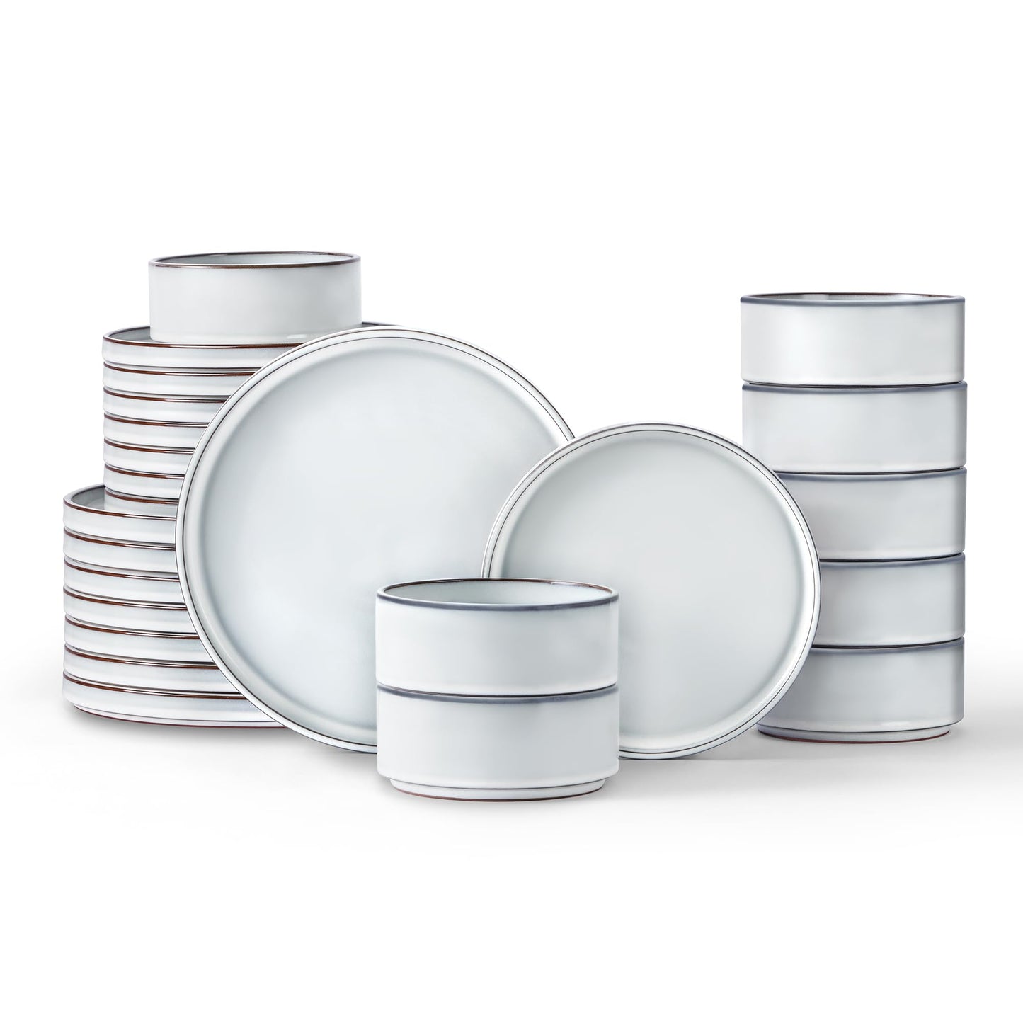 LIANYU Plates and Bowls Sets, 12 Pieces Stoneware Dinnerware Set for 4, Modern Kitchen Dinner Set Ceramic Dishware Dishes Set, Microwave and Dishwasher Safe, Cloud White