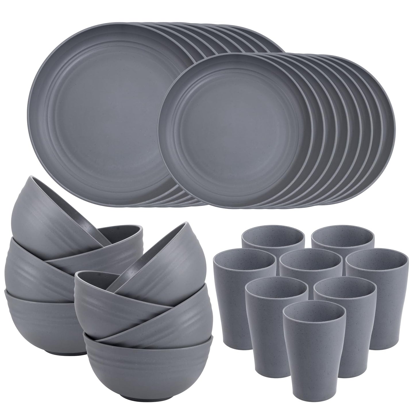 Supernal 32pcs Wheat Straw Dinnerware Sets,Plates and Bowls Sets,Reusable Plastic Plate,Microwave Dishwasher Safe,Plastic Dinnerware Set,Four Color Set 16pcs Plates,8pcs Bowls,8pcs Cups
