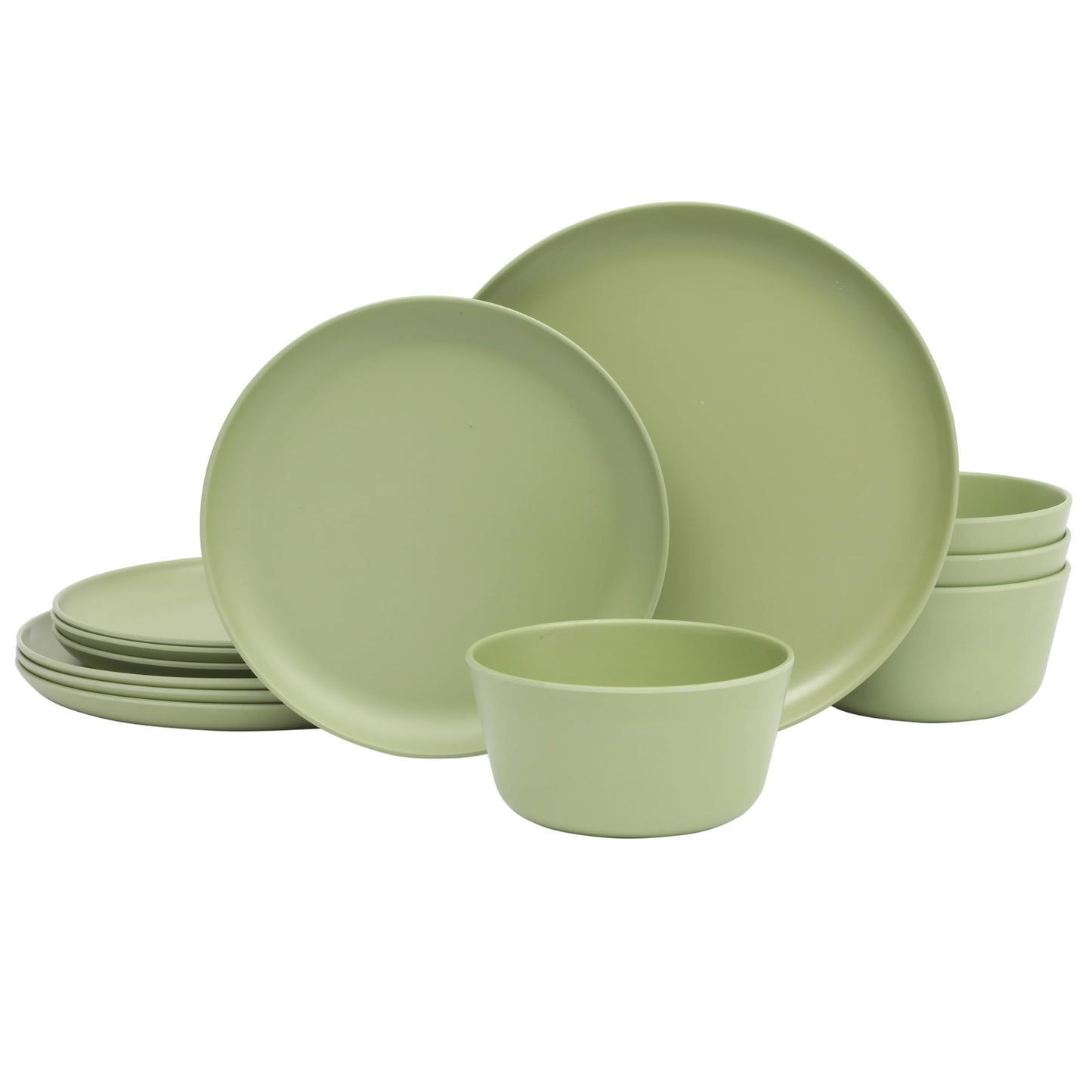 Gibson Home Candy Skies 12 Piece Unbreakable Wheat Straw Melamine Plates and Bowls Dinnerware Set - Outdoor, Camping, & Everyday Use - Matte Exterior/Shiny Interior Taupe Cream