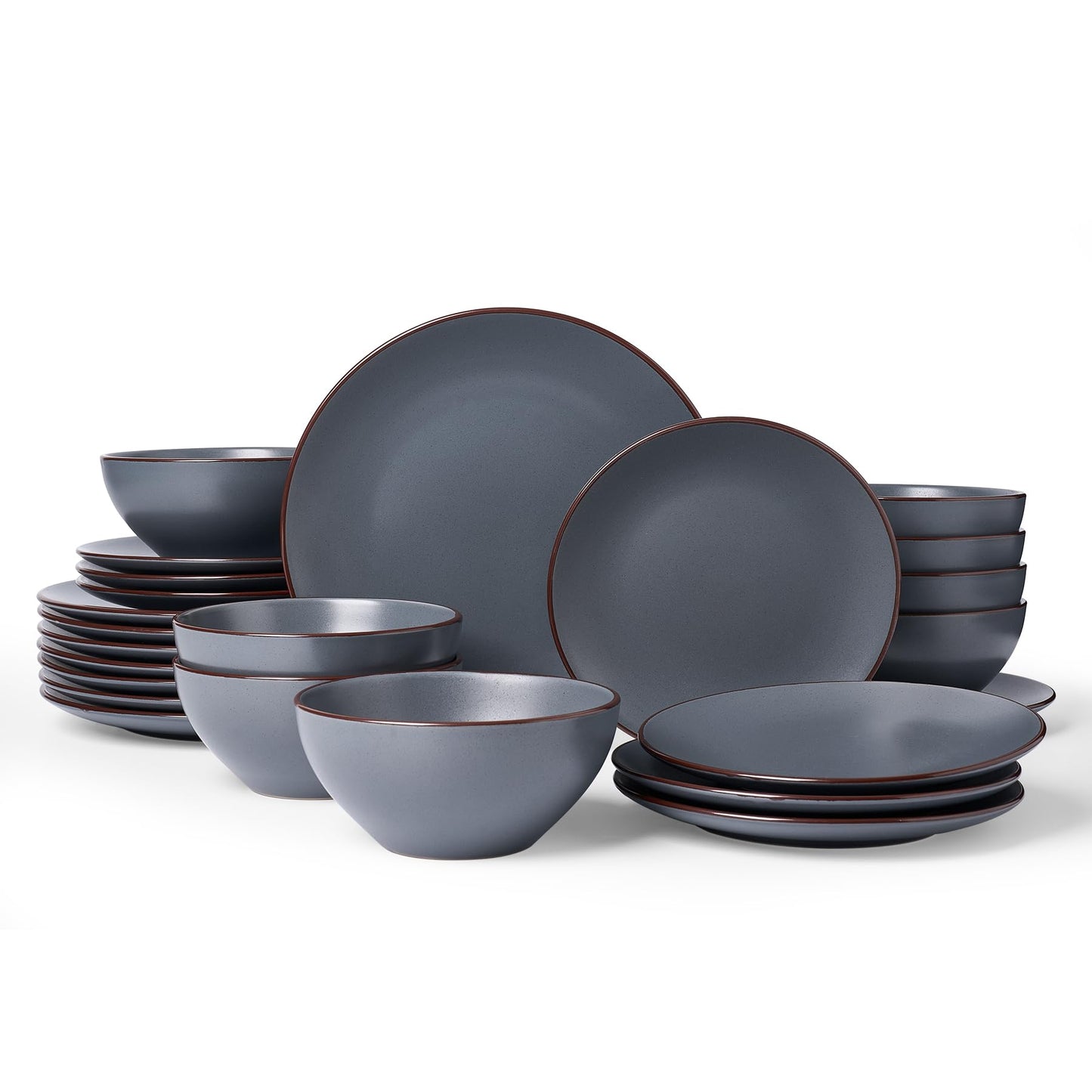 Famiware Venus Plates and Bowls Sets with Trim, 12 Pieces Speckled Stoneware Dishes Dinnerware Set for 4, Matte Dark Gray - Microwave & Dishwasher Safe, Modern Minimalist, Everyday & Formal Dining