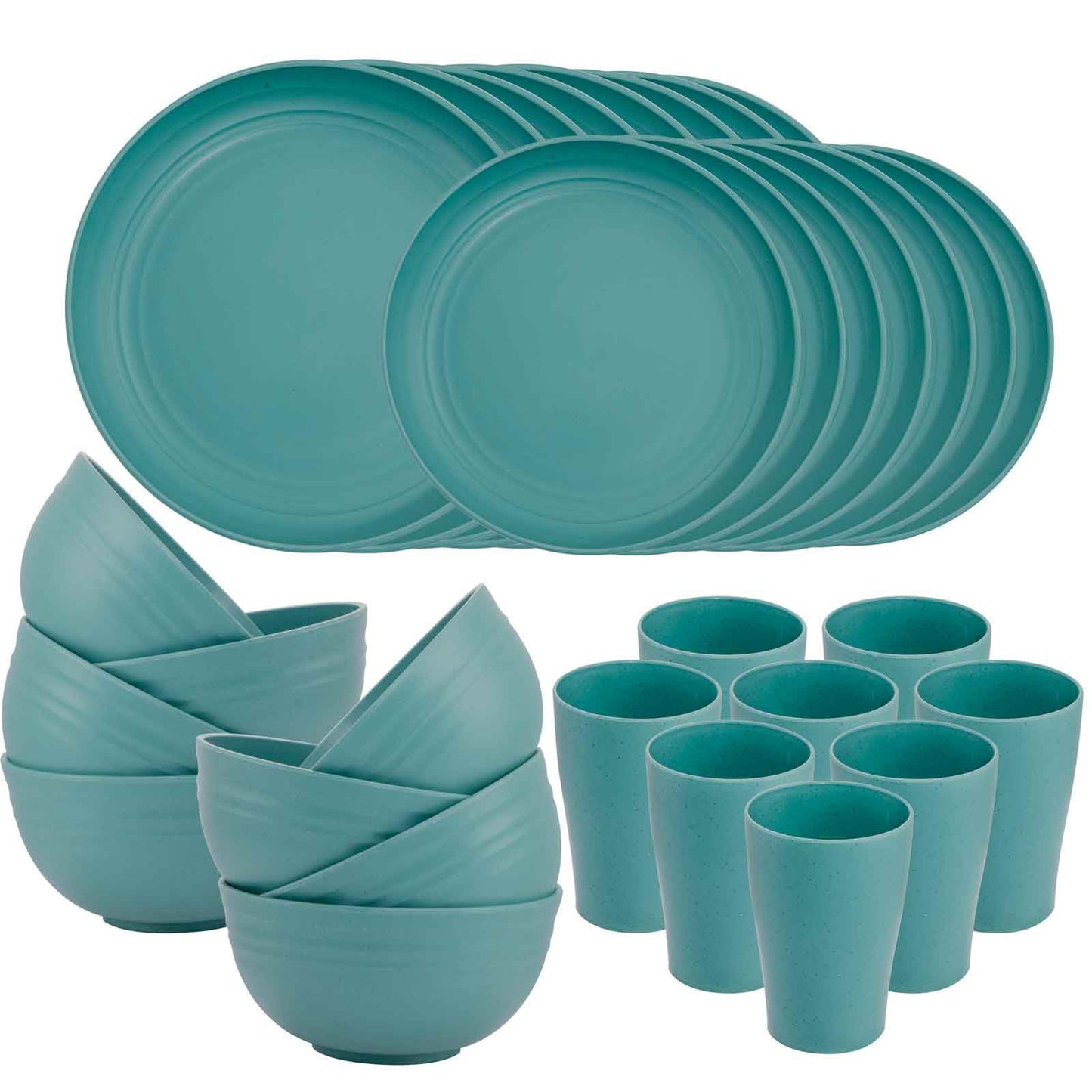 Supernal 32pcs Wheat Straw Dinnerware Sets,Plates and Bowls Sets,Reusable Plastic Plate,Microwave Dishwasher Safe,Plastic Dinnerware Set,Four Color Set 16pcs Plates,8pcs Bowls,8pcs Cups