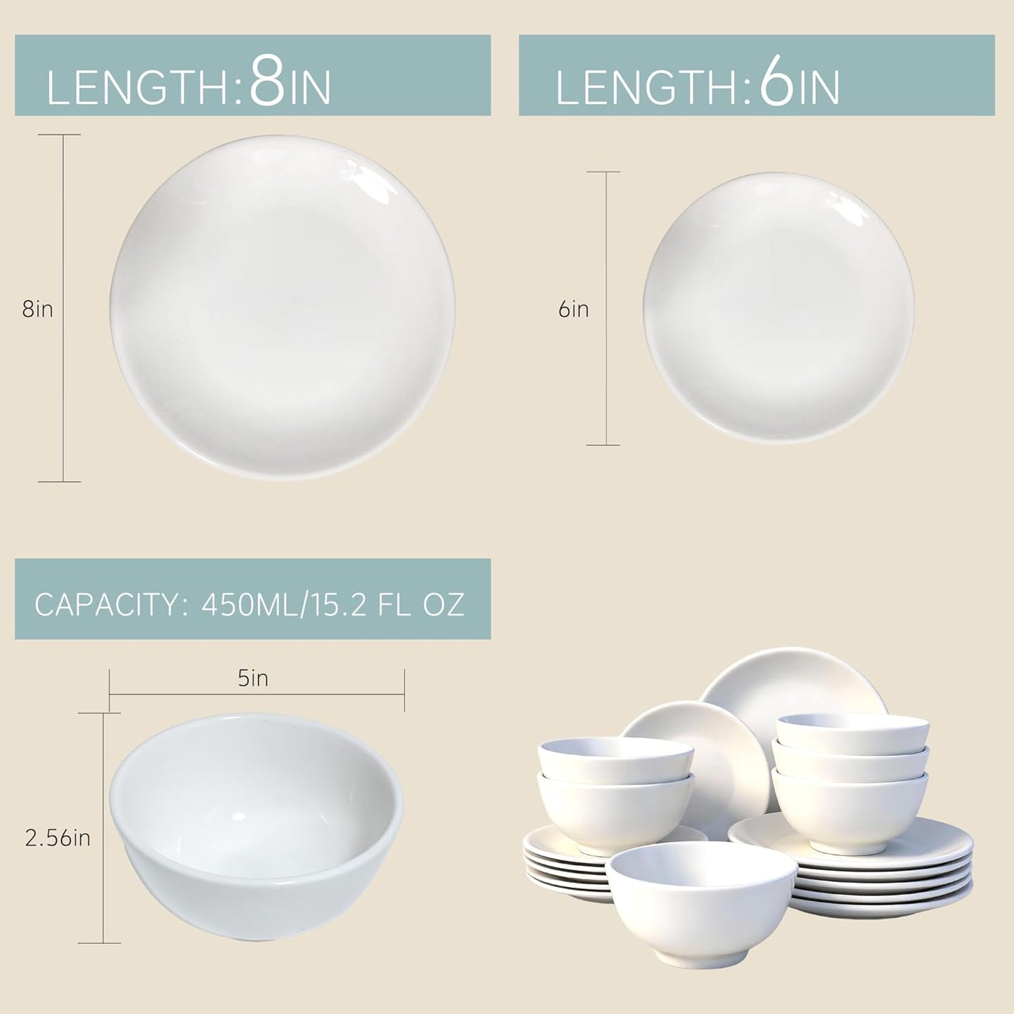 Lumina Porcelain| 18-Piece Fine Porcelain Dinnerware Set, Service for 6 - Professional White Plates & Bowls, Microwave/Oven Safe, Heavy Duty Kitchen Essentials