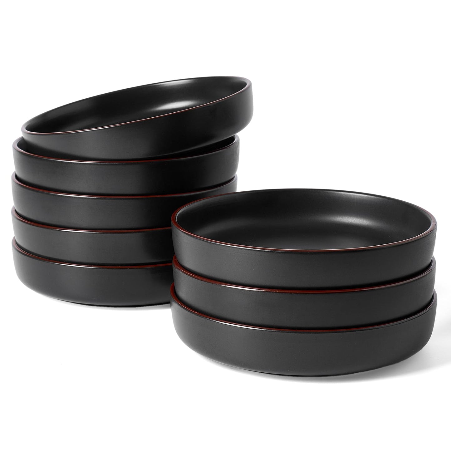 famiware Mercury Pasta Bowls Set of 4, 33 oz Large Salad Bowls, Ceramic Pasta Plates Bowls, Serving Bowls for Kitchen, Microwave & Dishwasher Safe, Charcoal