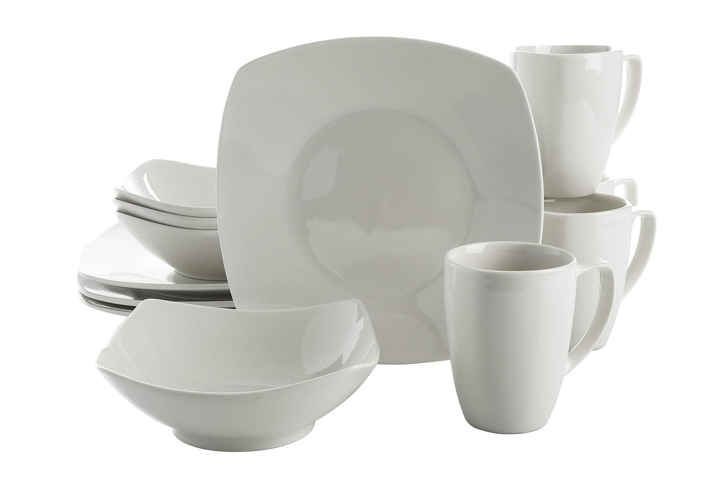 Gibson Home Havenstone 12-Piece Porcelain Dinnerware Set – Dinner Plates, Salad Plates & Bowls, Classic White Everyday Dish Set for Home, Kitchen, Microwave & Dishwasher Safe