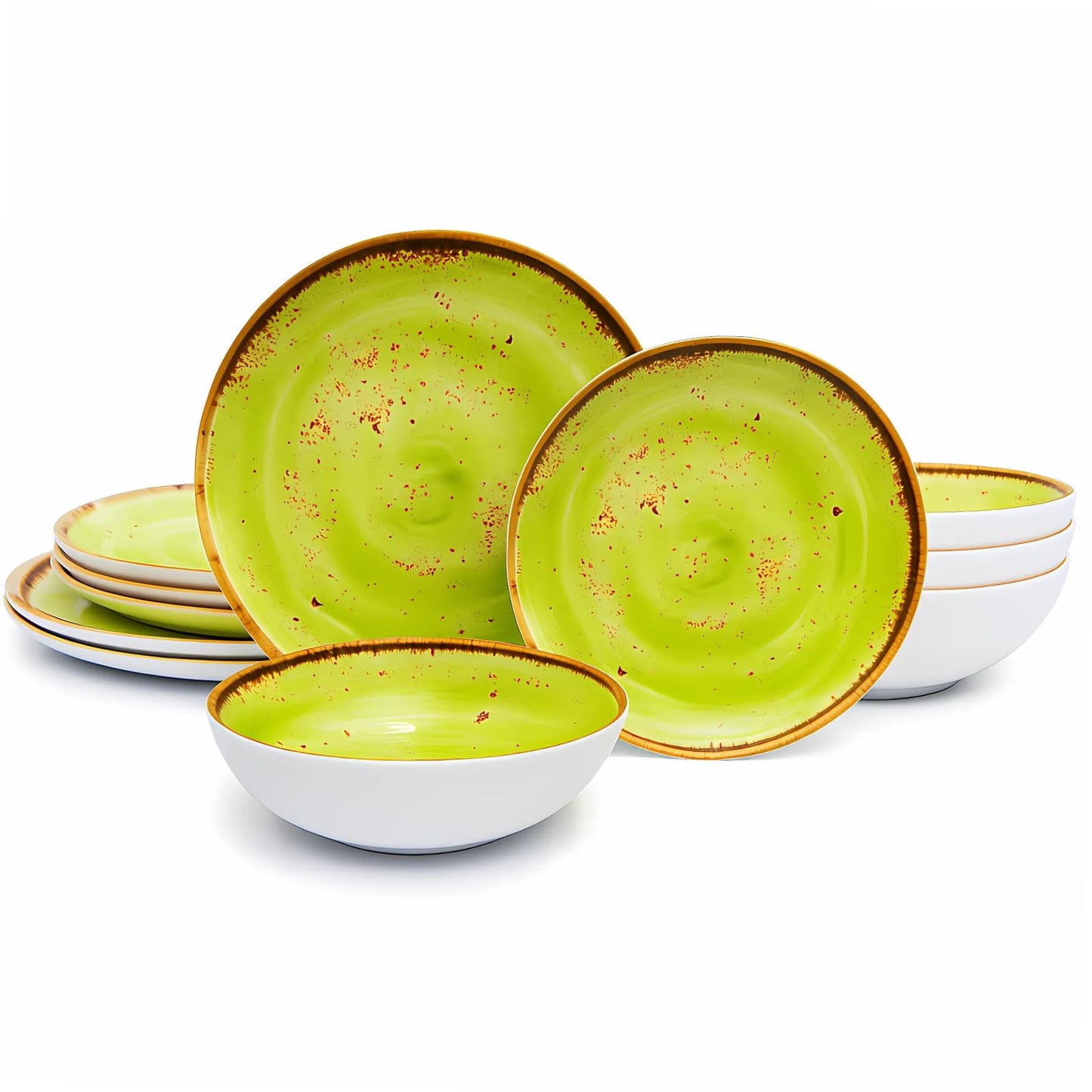 TP 12-Piece Melamine Dinnerware Sets, Plates and Bowls Dishes Set for 4, Break-Resistant & Non-Microwavable, Lightweight Dinner Plates, Wood Grain