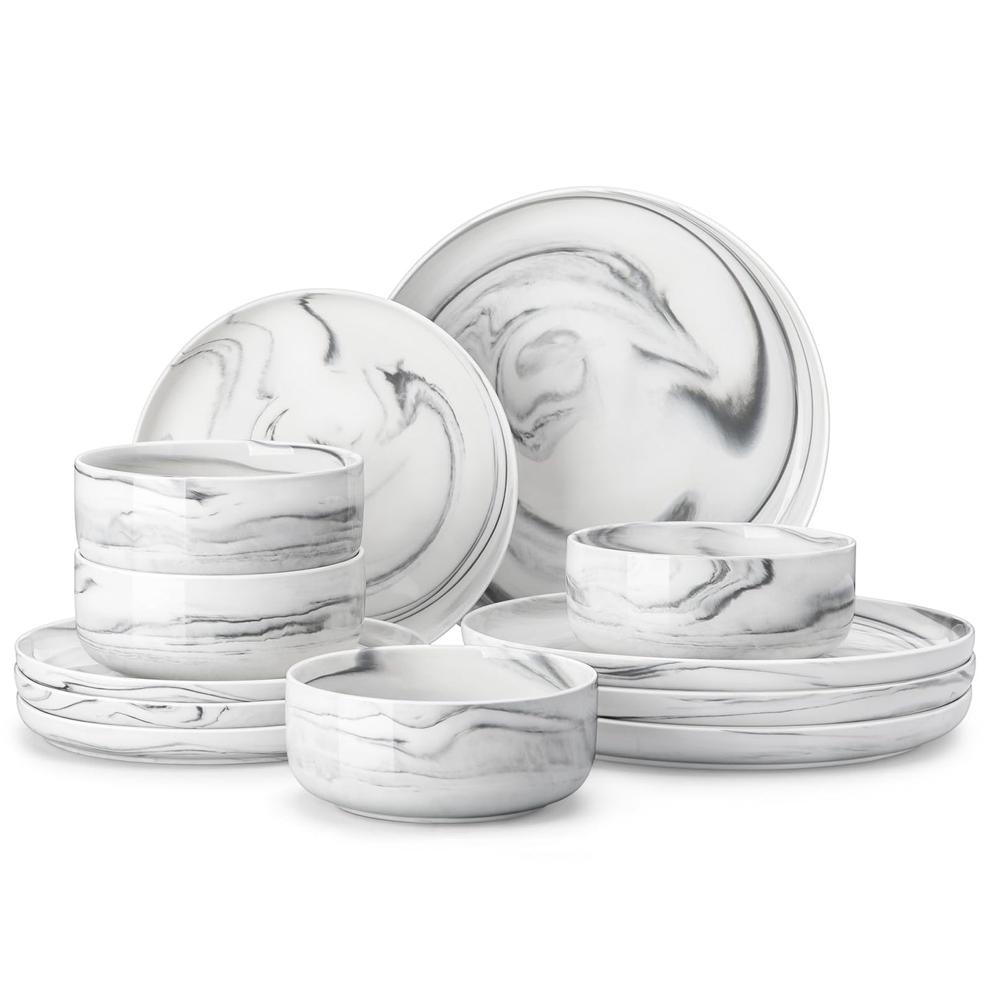 MALACASA Plates and Bowls Sets, 12 Pieces Porcelain Dinnerware Sets Dishware Sets Chip Resistant Ceramic Dish Set Dining Dinner Ware Service for 4, White, Series LUNA