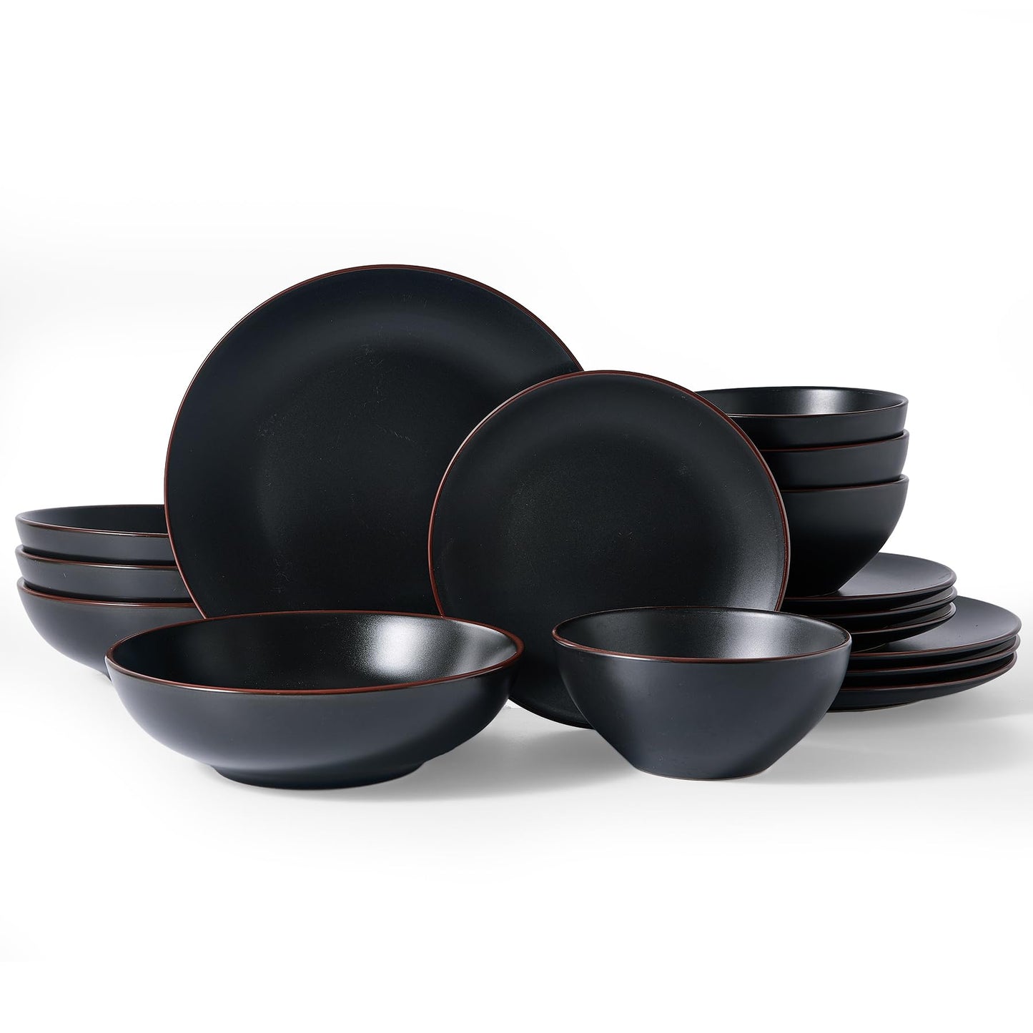 Famiware Venus Plates and Bowls Sets with Trim, 12 Pieces Speckled Stoneware Dishes Dinnerware Set for 4, Matte Dark Gray - Microwave & Dishwasher Safe, Modern Minimalist, Everyday & Formal Dining