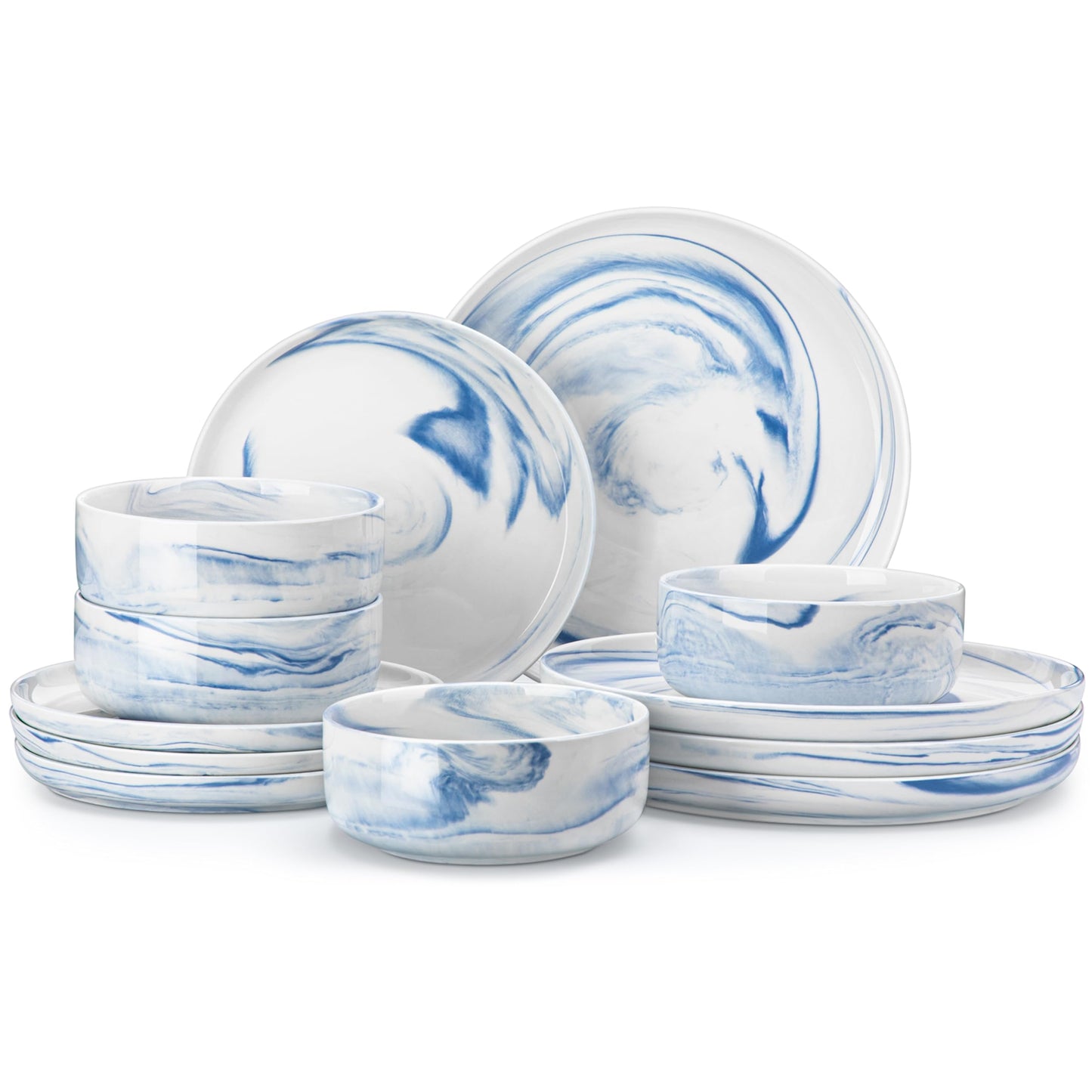 MALACASA Plates and Bowls Sets, 12 Pieces Porcelain Dinnerware Sets Dishware Sets Chip Resistant Ceramic Dish Set Dining Dinner Ware Service for 4, White, Series LUNA