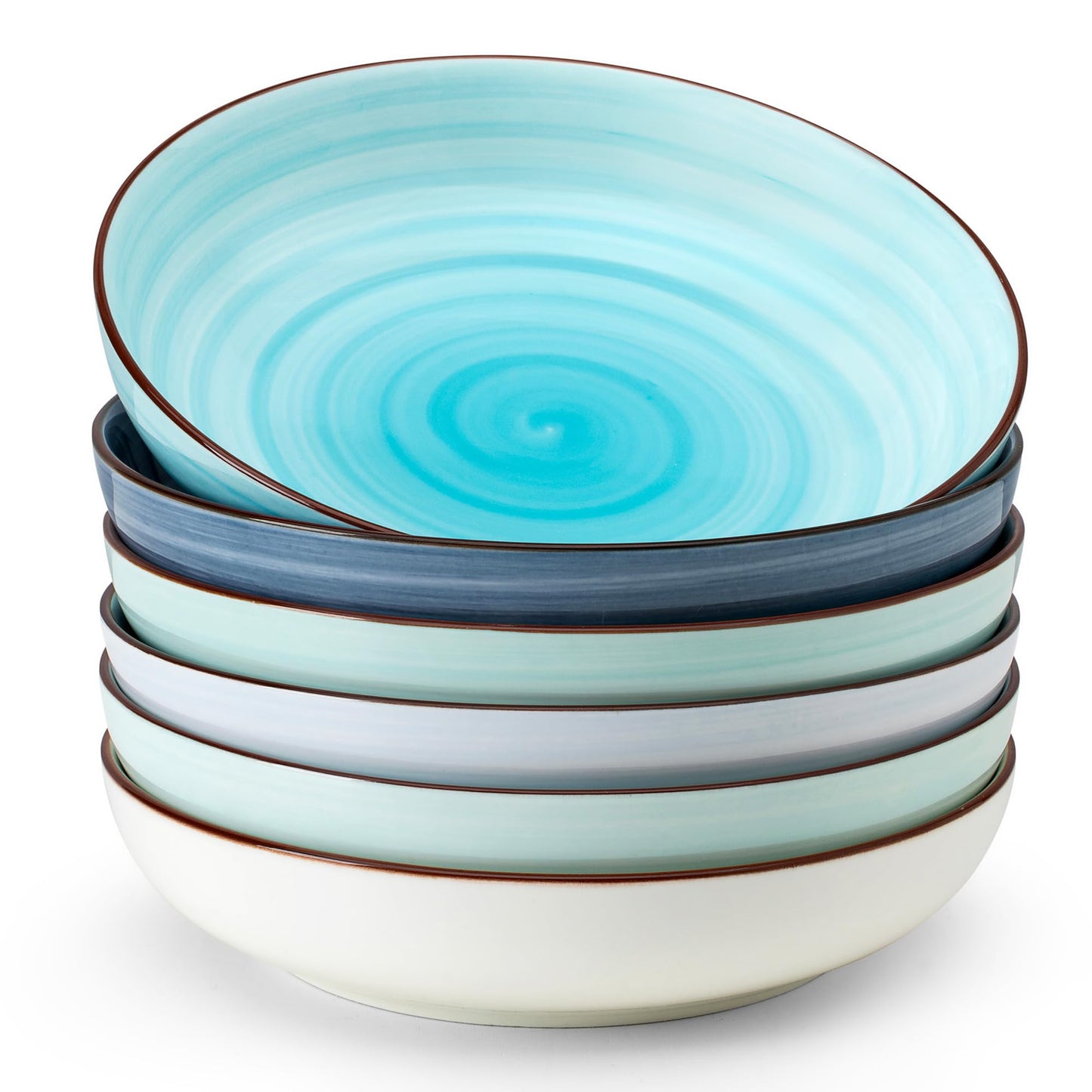 Sweese Pasta Bowls Set of 6, 30 Ounce Ceramic Salad Plates for Dishwasher & Microwave Safe - Solid Salad Bowls, Soup Bowls - Deep Plates Lipped Edges, Oven Safe Porcelain Plates Serving Bowls