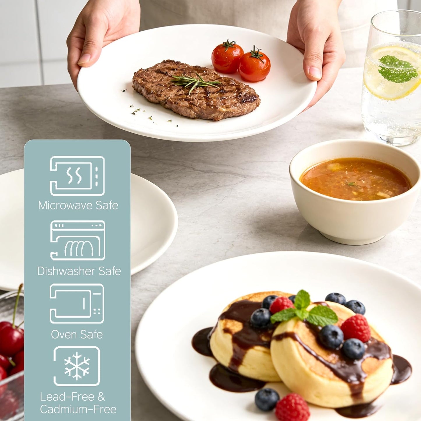 Lumina Porcelain| 18-Piece Fine Porcelain Dinnerware Set, Service for 6 - Professional White Plates & Bowls, Microwave/Oven Safe, Heavy Duty Kitchen Essentials