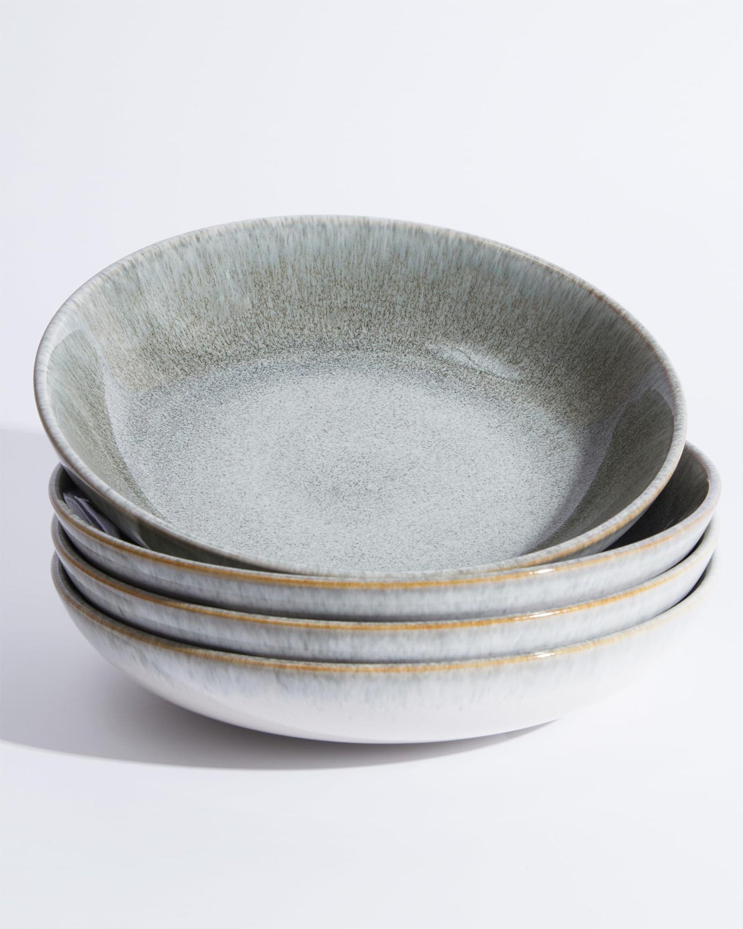 Pokini 8.75 Inch Large Ceramic Pasta Bowls, 32 Oz Reactive Glaze Stoneware Pasta Serving Bowls Set of 4 for Kitchen, Wide Bowls for Fruit,Pasta,Salad,Soup, Scratch Resistant-Brown and Green
