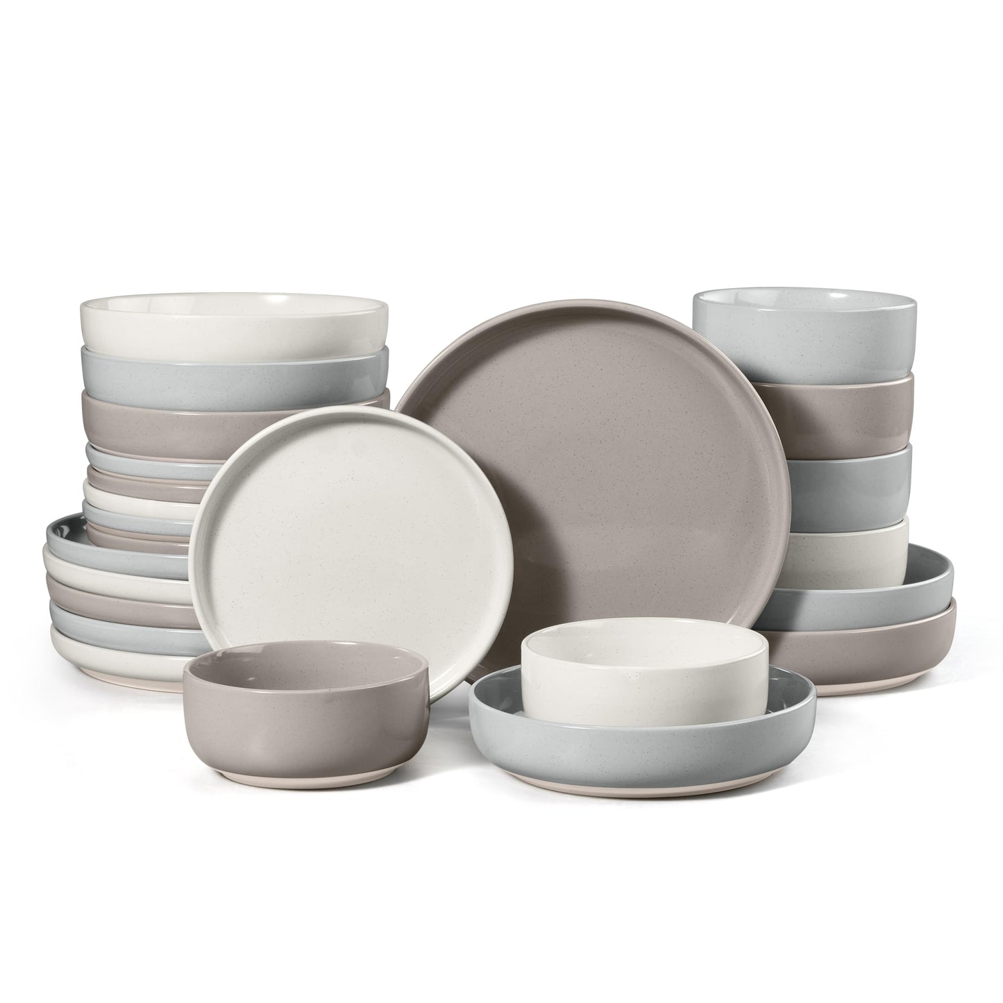 HaWare Stoneware Dinnerware Sets, 12-Piece Plates and Bowls Set for 4, Dishes Set for Home Restaurant, Speckled Asparagus Green